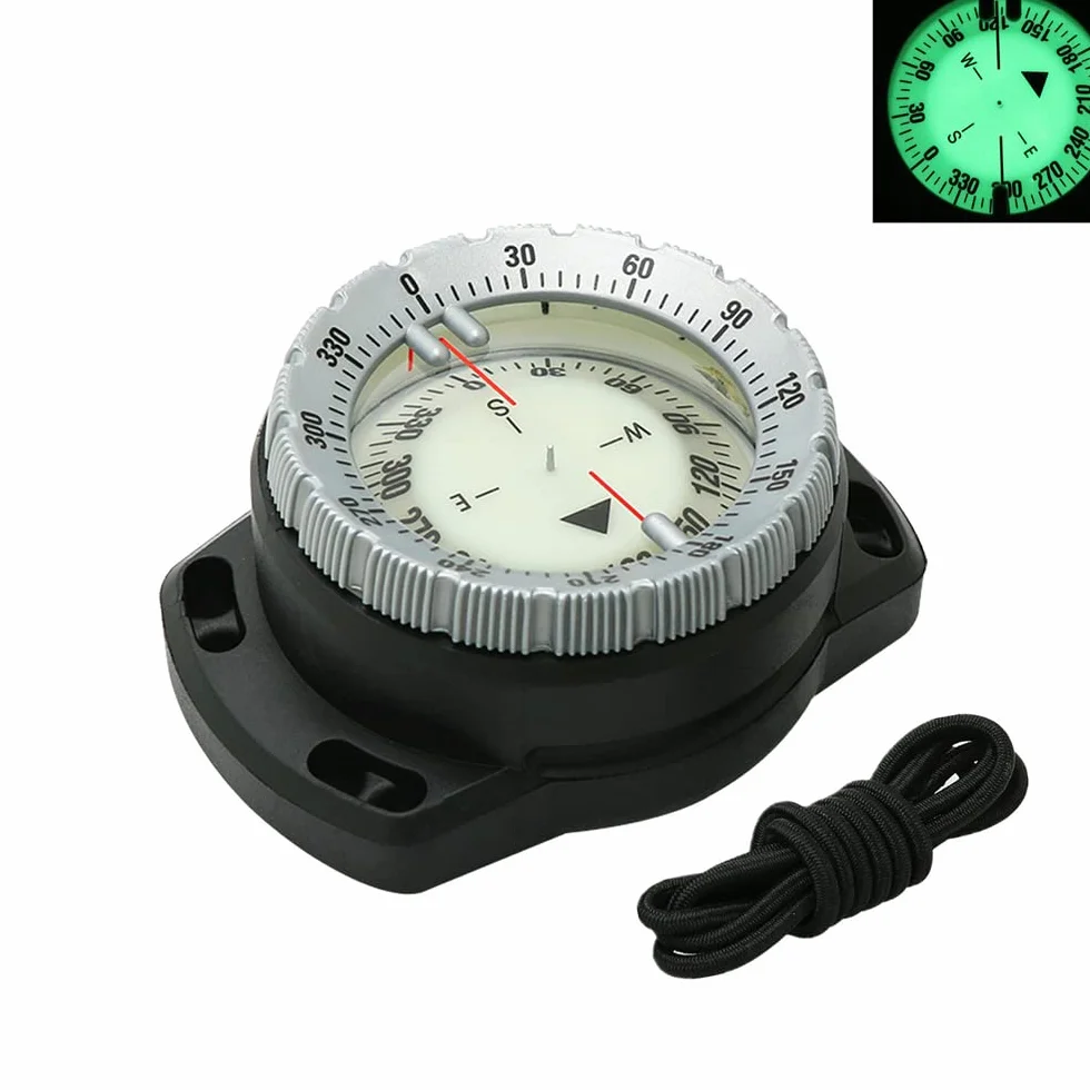 Brújula de Buceo Sumergible de 50 m, brújula de Buceo Luminosa, Herramienta de navegación Impermeable con Cuerda elástica para Buceo, Camping y Otras Actividades al Aire