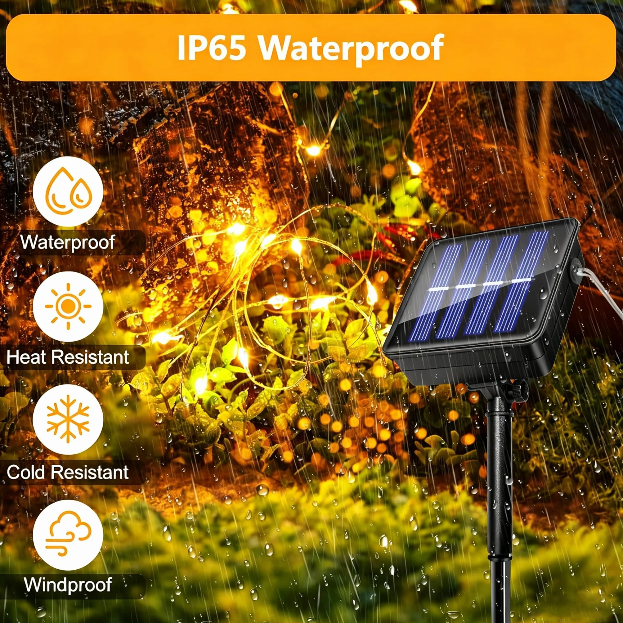 Guirnalda LED Solar Exterior 2Pack 15M Luces Solares Impermeable IP65 Blanco Cálido