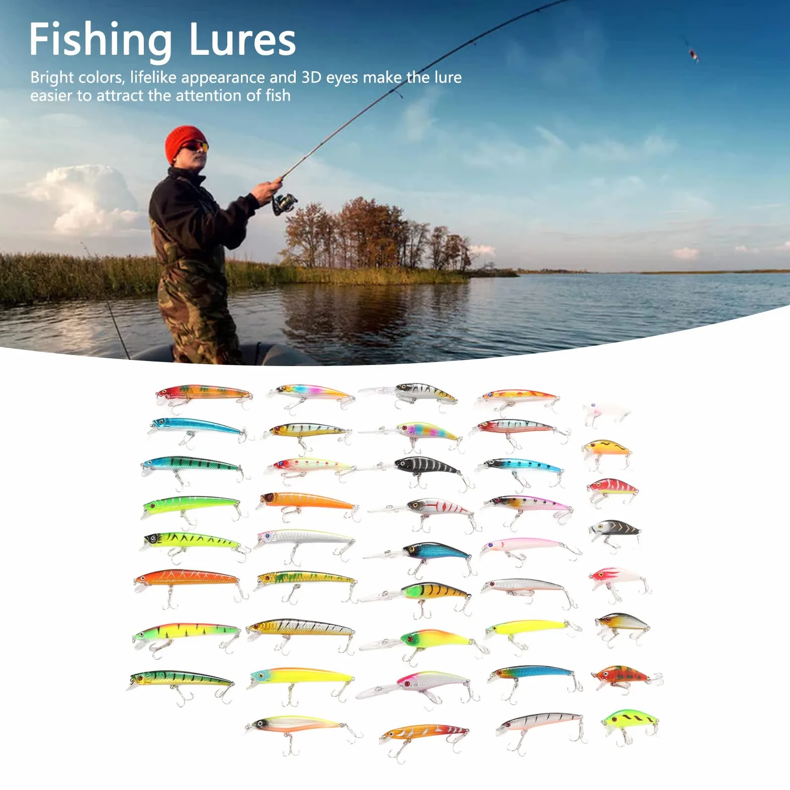 HERCHR Kit De Señuelos De Pesca, 43 Piezas De Cebo Artificial De Pececillo, Señuelo De Simulación Universal, Señuelos De Pesca con Movimiento Realista para Agua Dulce Y Salada