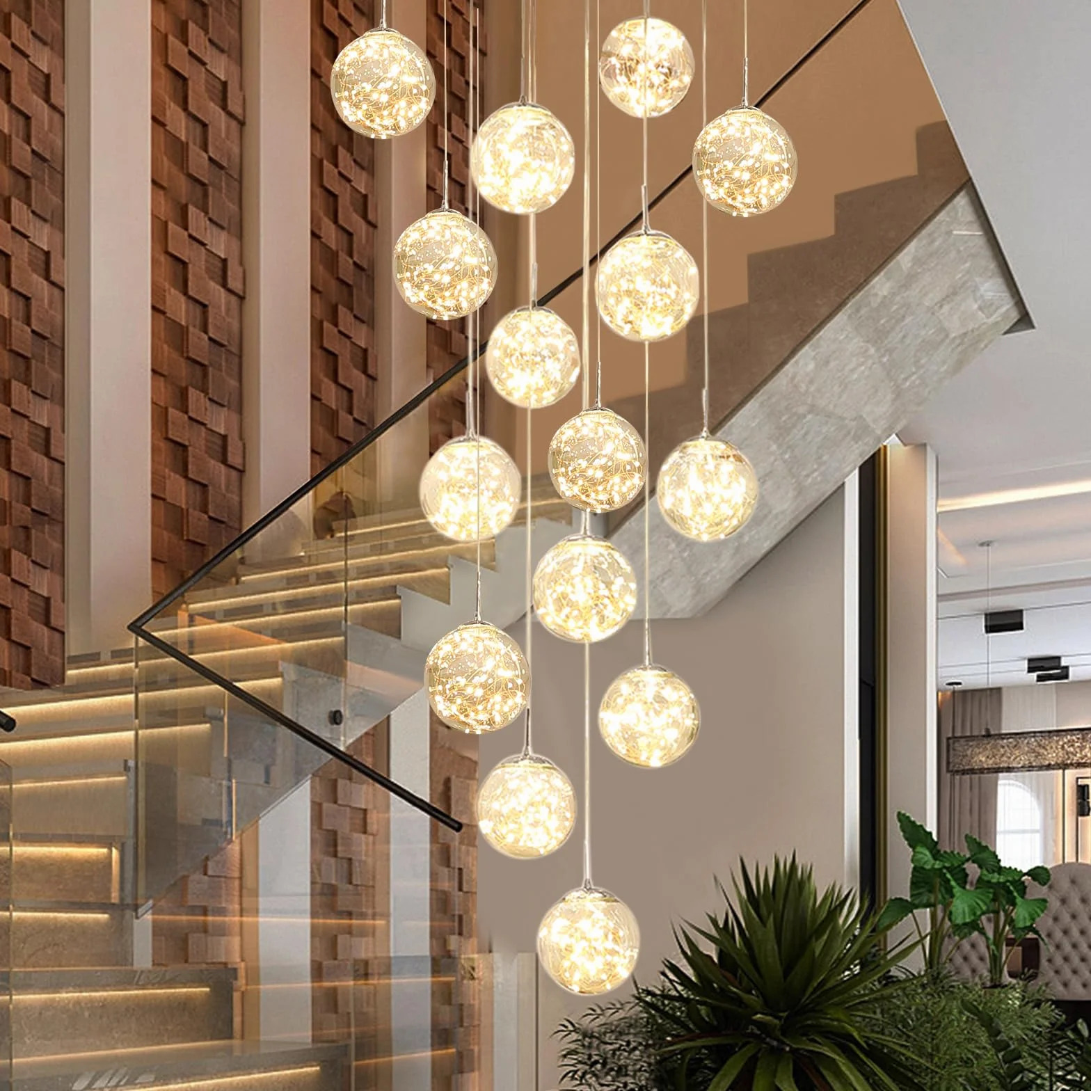LED Lámpara Colgante 15 Bolas Cristal 75W Araña Gypsophila Ajustable Techo Moderna