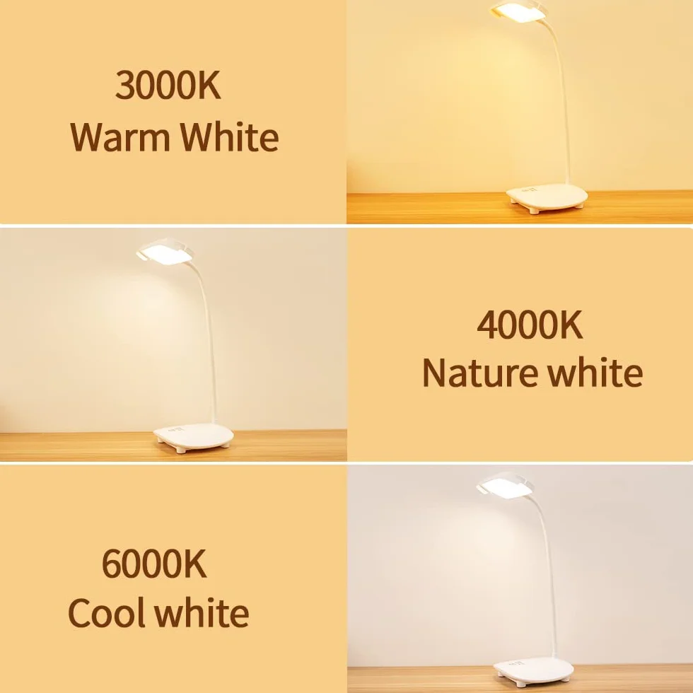 Lampara de Escritorio Recargable 4200mAh LED Tactil 3 Colores 6 Brillos Regulable