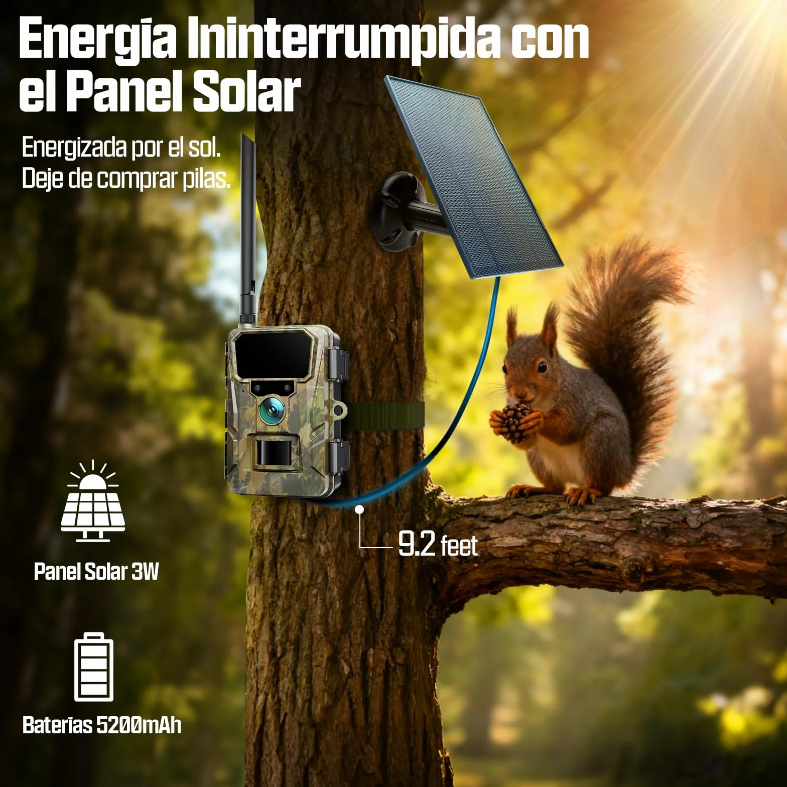 CEYOMUR 4G LTE Cámara de Caza Solar con SIM y TF 64GB, 48MP Cámara Fototrampeo Nocturna con Live View HD, Batería 5200mAh, Alertas al Móvil y Control por App, Detección de Movimiento 0,2s, IP66