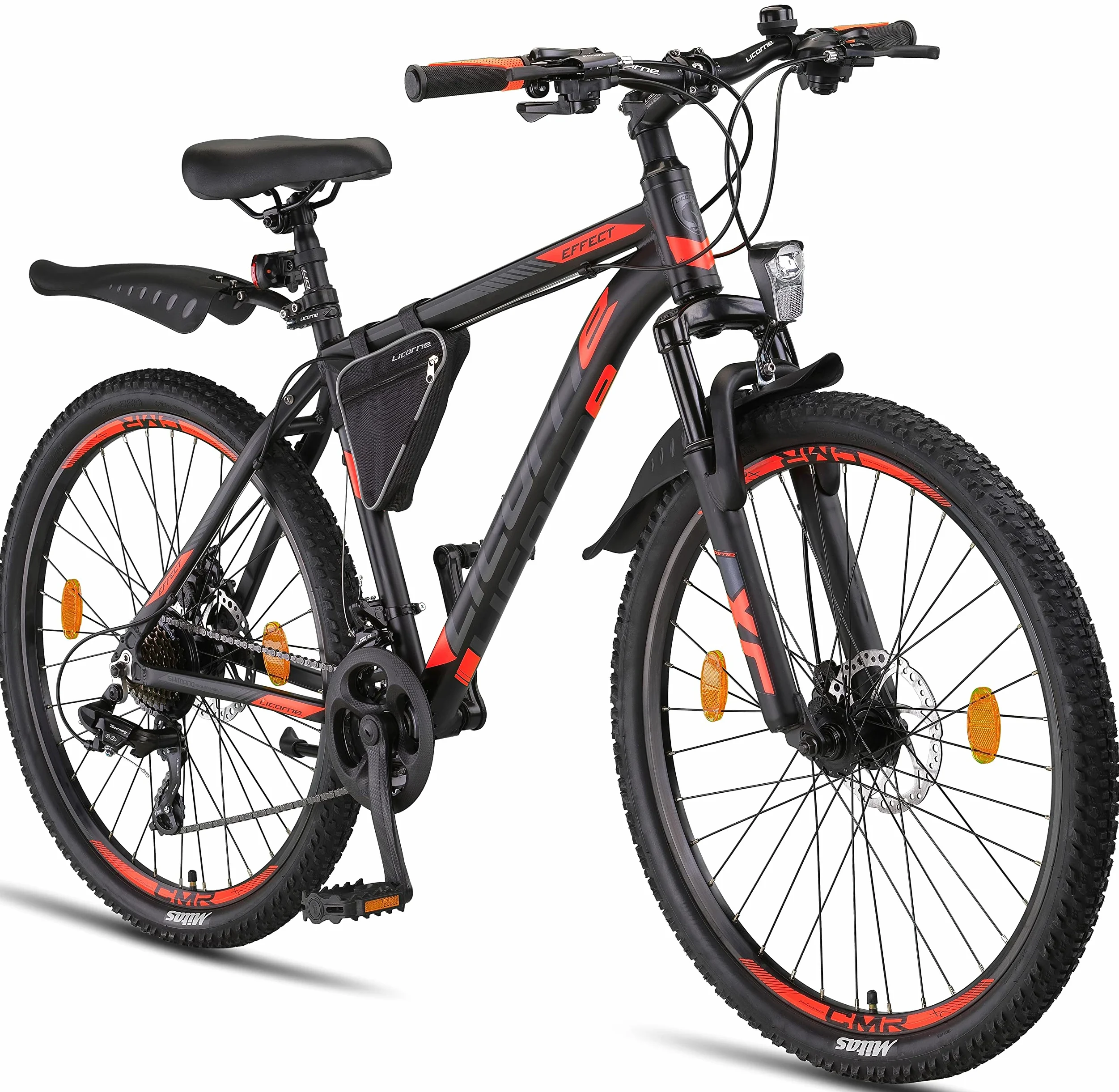 Licorne Bike Bicicleta de montaña prémium para niños, niñas, Hombres y Mujeres, Cambio de 21 velocidades, para Hombre, Effect, Niñas, Negro/Naranja (2 Frenos de Disco) 26"