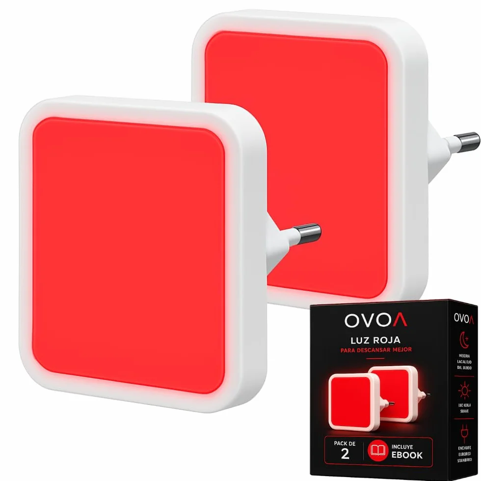 Luz Roja Nocturna Enchufable Pack de 2 Antiflicker para Dormir Mejor