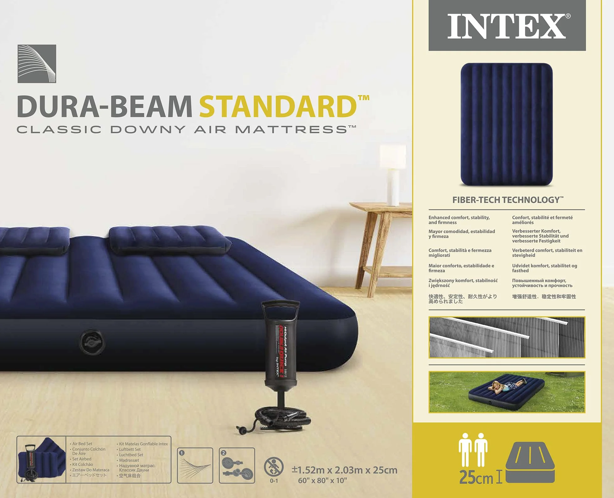 Intex 68765 - Colchón Hinchable con 2 Almohadas y Bomba 152 x 203 x 22 cm
