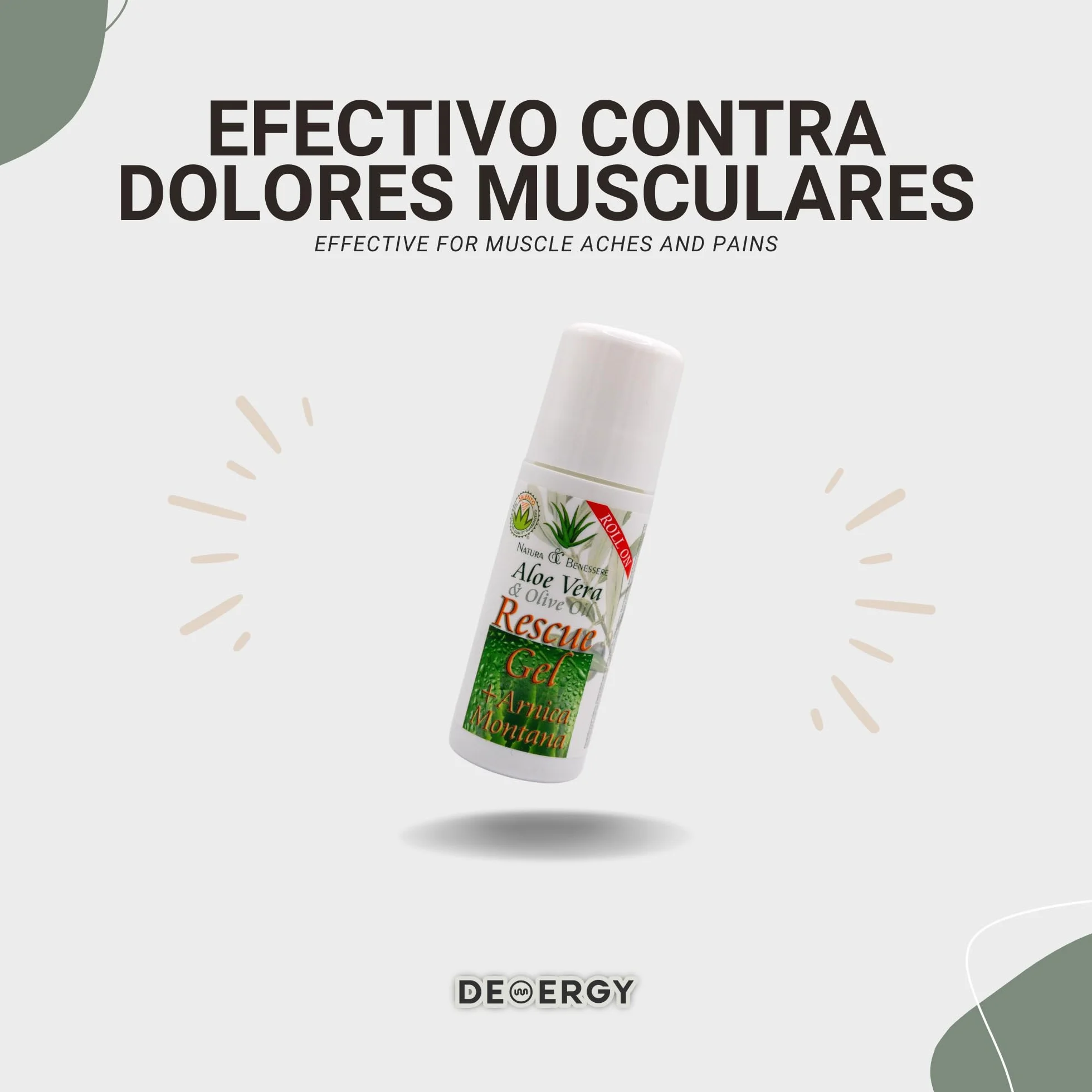 DEMERGY Sin Dolor Rescue Gel Aloe Vera Arnica Roll On 4 Pack Alivio Dolor Articulaciones Músculos Antiinflamatorio