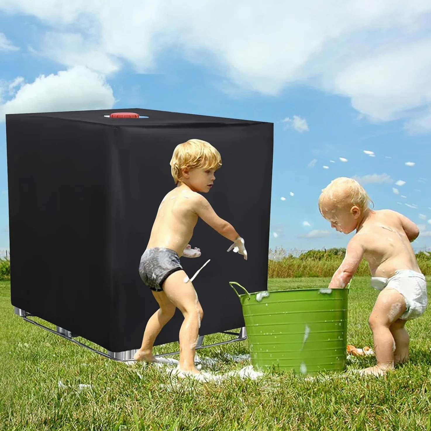 IBC - Cubierta de tanque impermeable 420D Oxford tela para depósito de agua de lluvia para tanques IBC de 300 L, 600 L, 800 L, 1000 L, dimensiones: 120 x 80 x 116 cm