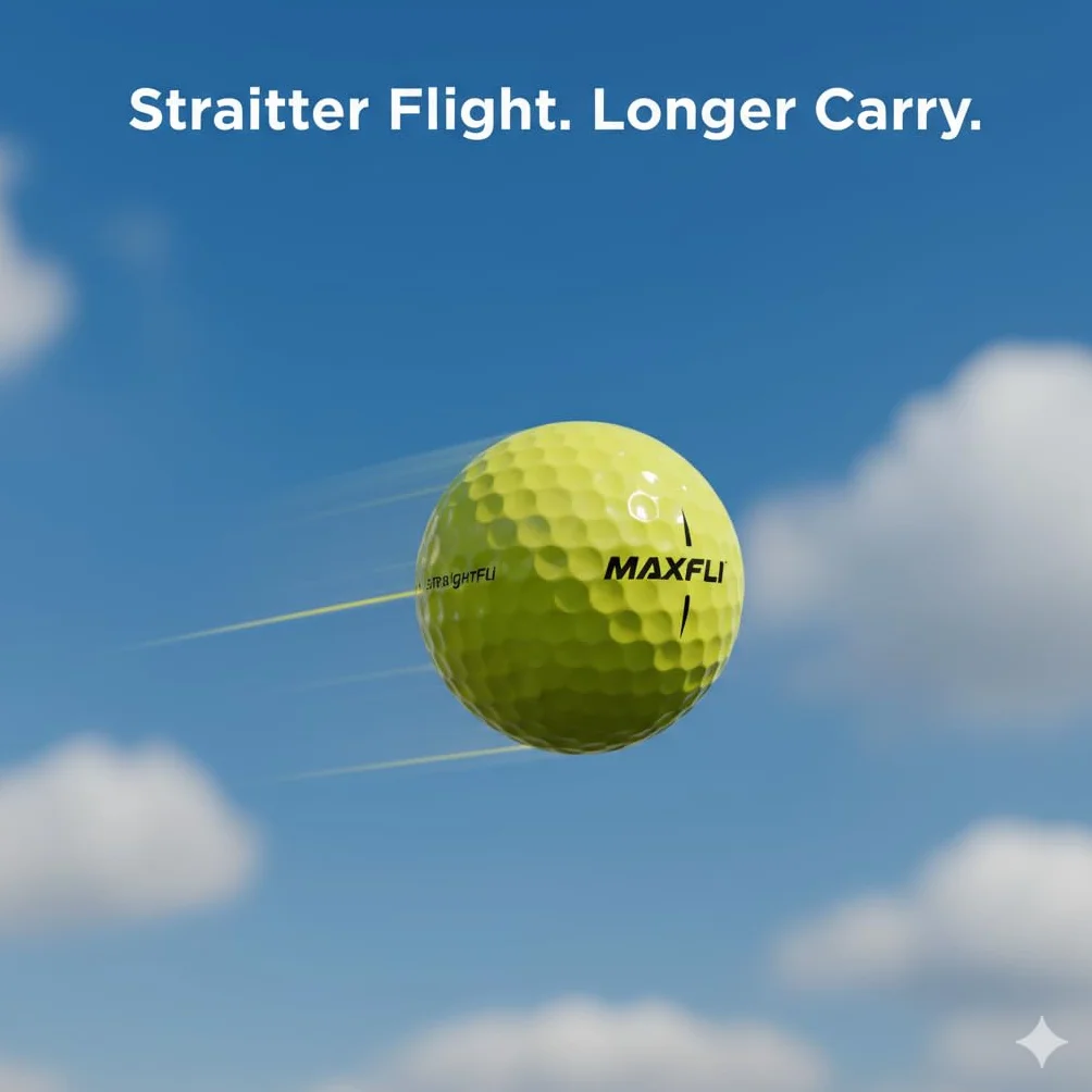 Maxfli StraightFli - Pelotas de golf color amarillo brillante, paquete de 12 pelotas de golf de baja distancia de giro para disparos más rectos | Tacto suave, cubierta de ionómero duradera | para