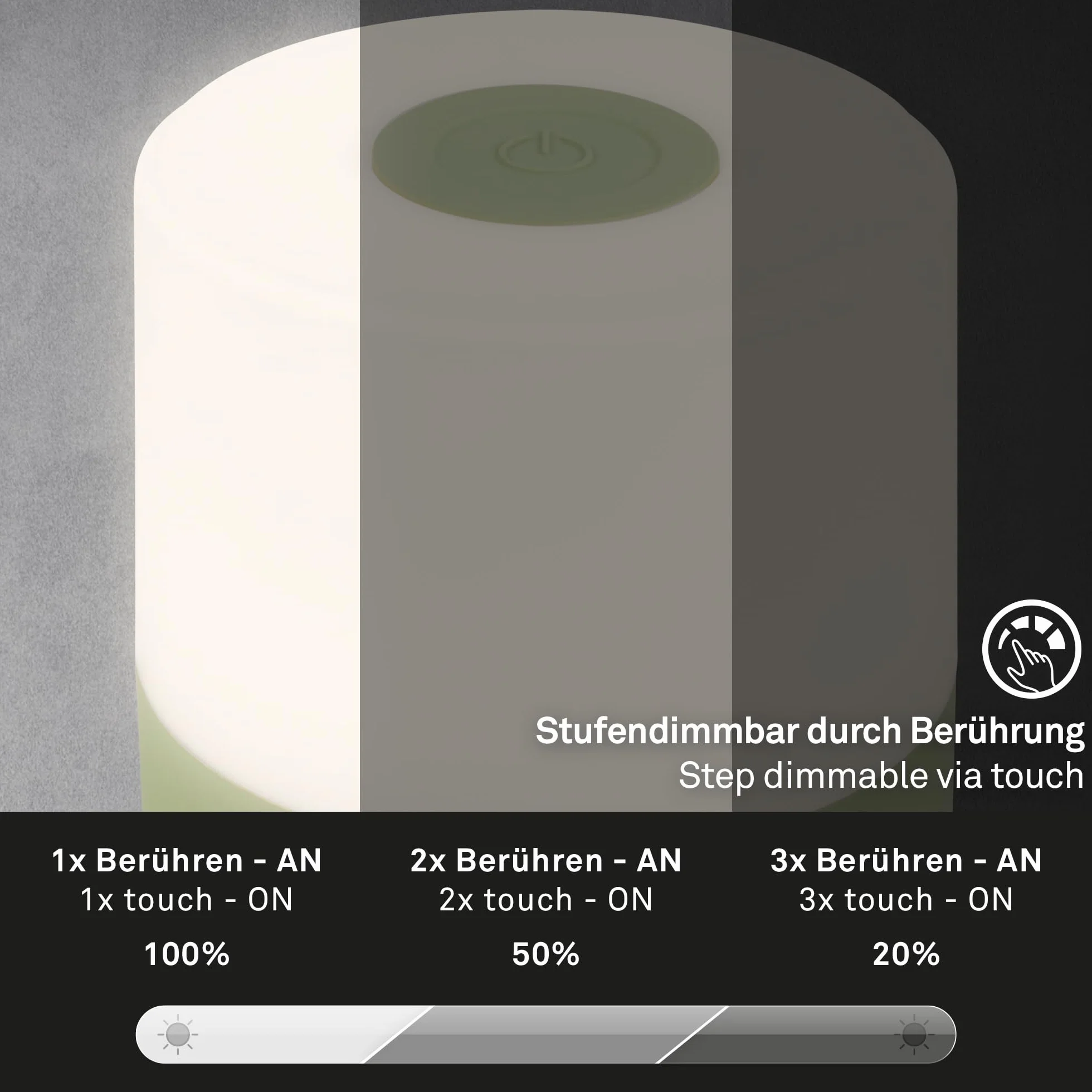 Briloner Mini Lámpara de Mesa LED Inalámbrica Recargable USB-C Luz Blanca Cálida 7x7 cm Verde