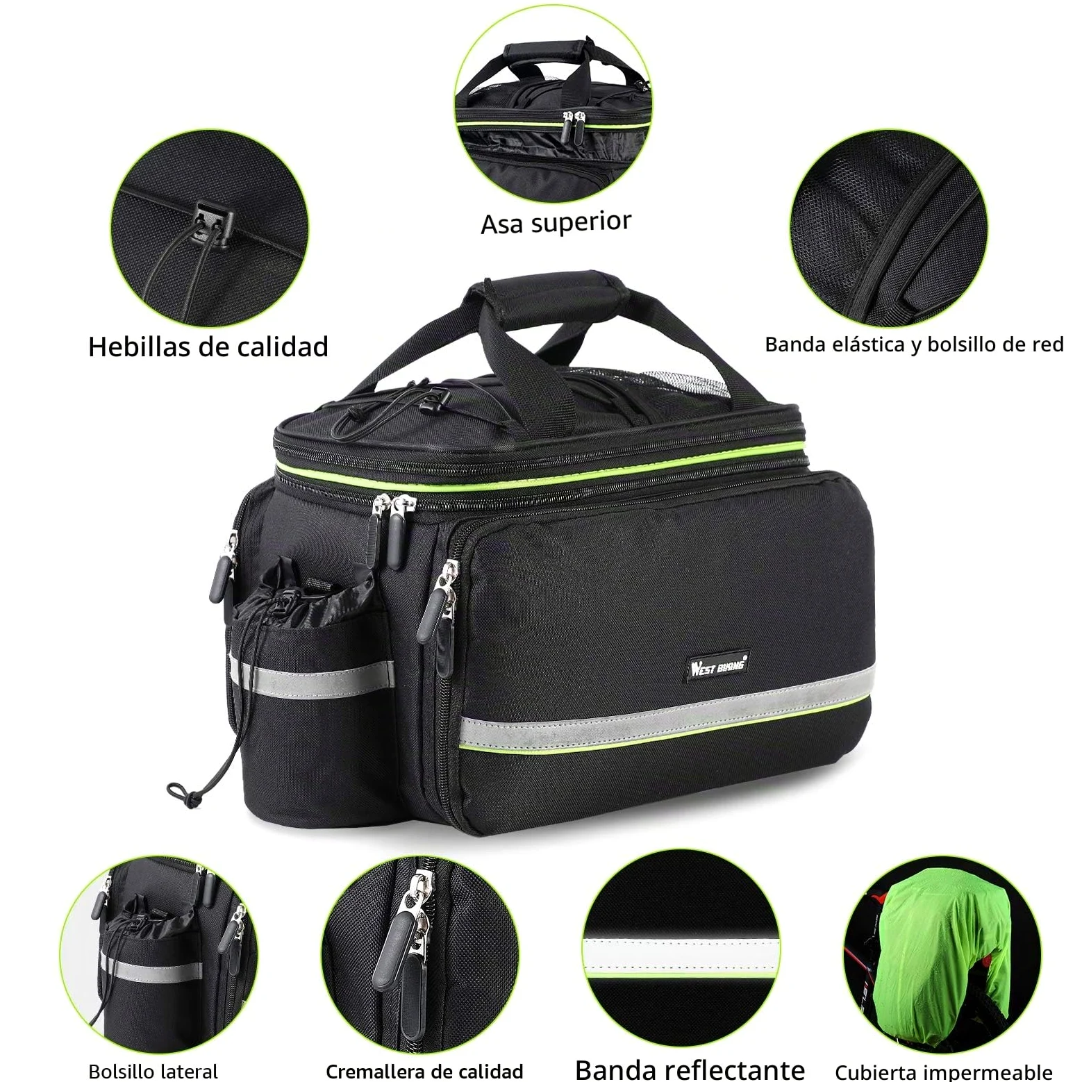 Bolsa para alforja de bicicleta, 25 l, impermeable, gran capacidad, para portabicicletas de carga de bicicleta, mochila portátil con correa ajustable para el hombro, accesorios de ciclismo