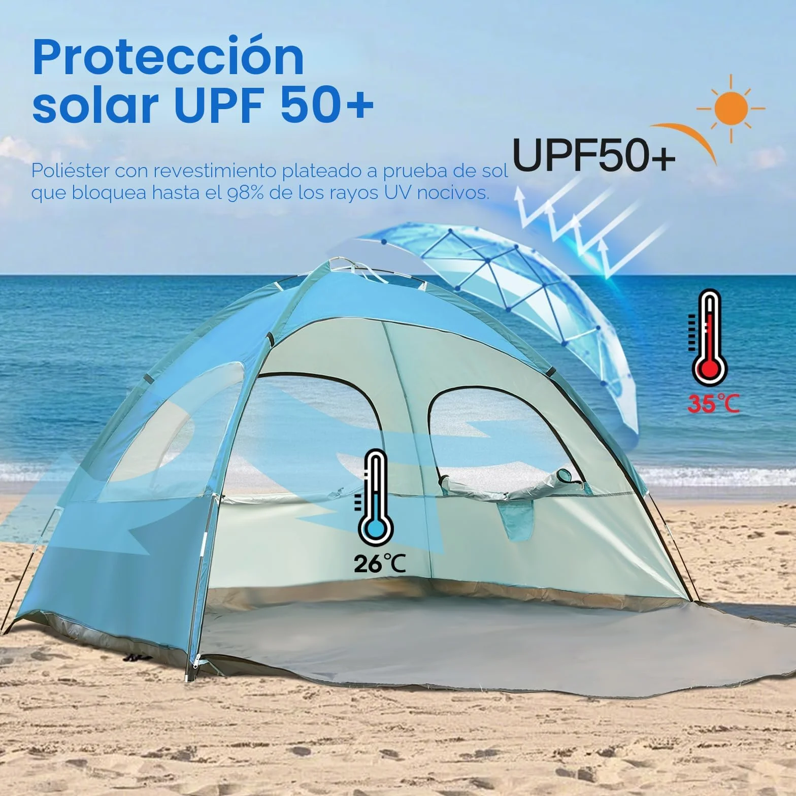 JAICOM Tienda de campaña playa 2-3 personas UPF 50+ UV ligera montaje rápido