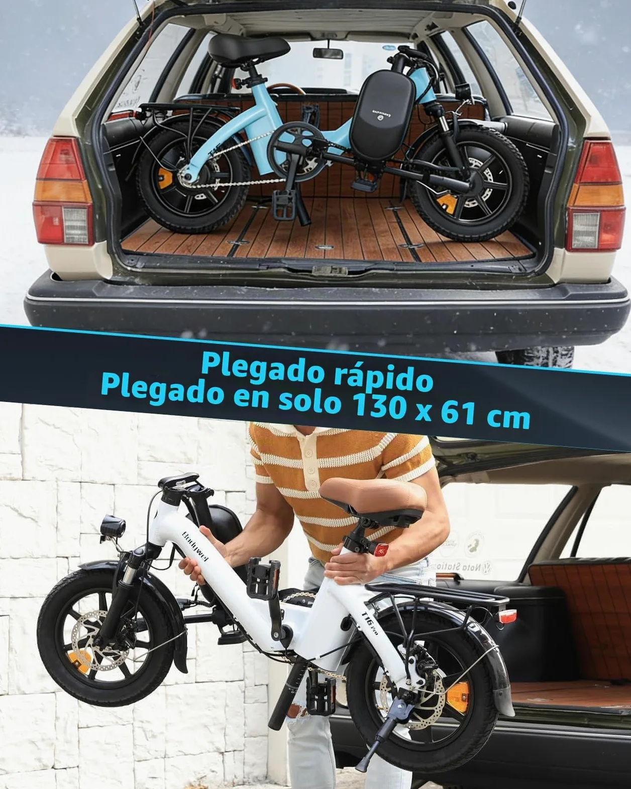 Bodywel T16Pro 14 Zoll Klappbares E-Bike Exklusives Gepäckträger Set mit Rücklicht, inkl. Montagematerial
