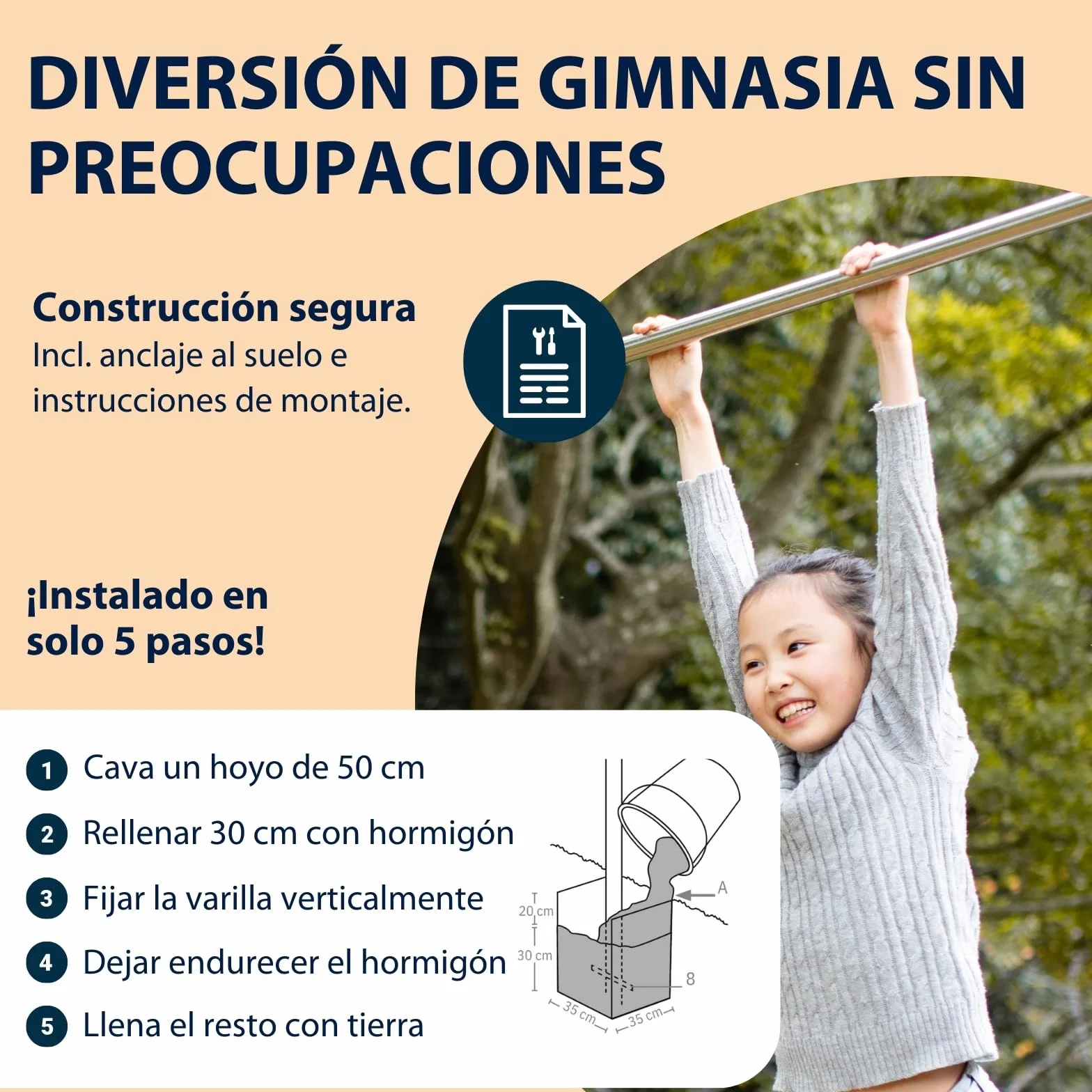 HUDORA Turnreck Fabian - barra alta para exterior - barra alta para el jardín - juego de trepa para niños y adolescentes - barra alta 100 kg peso usuario