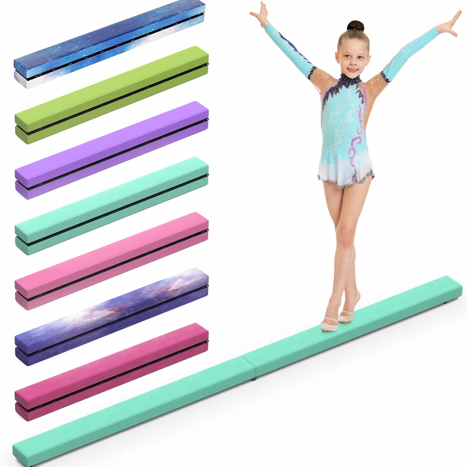 Barra de Gimnasia Plegable, 2,1 m/220 Libras, de Ante sintético, para Entrenamiento de Gimnasia, Entrenamiento de Equilibrio, para Entrenamiento en casa, Gimnasio, Entrenamiento, Deportes