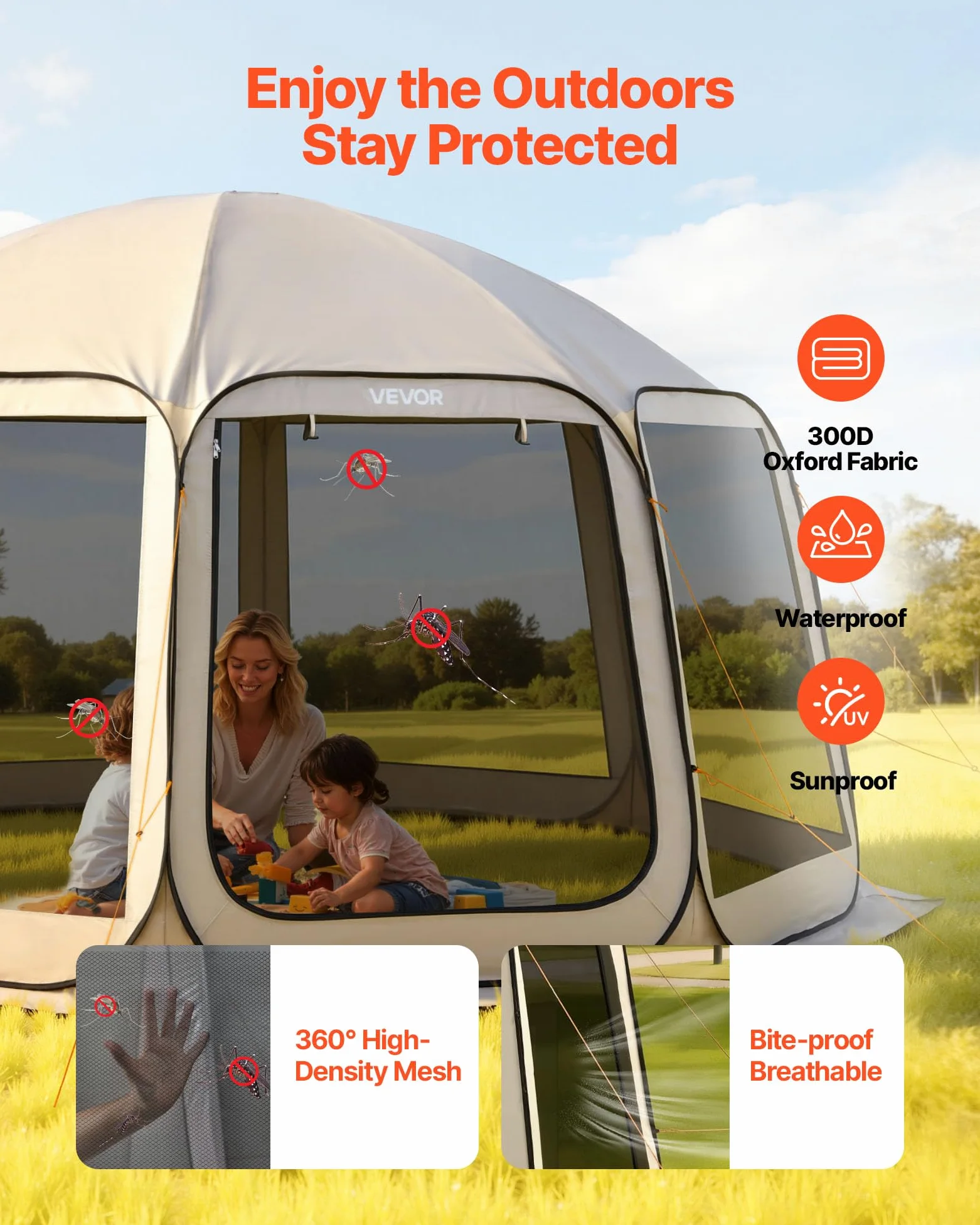 VEVOR Tienda de campaña con mosquitera, 10 x 9 pies, tienda de campaña desplegable para 4-8 personas, toldo con bolsa de transporte, lados de red, estacas para el suelo, para jardín, patio