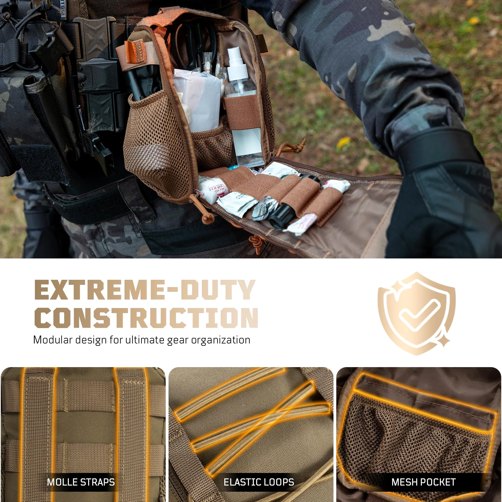 OneTigris Bolsa vacía IFAK de 8 x 5 Pulgadas, Bolsa de Trauma Molle con asa de Transporte y Anillo en D para Camping, Caza, Senderismo, Desierto, Coche, hogar, Oficina, Deportes