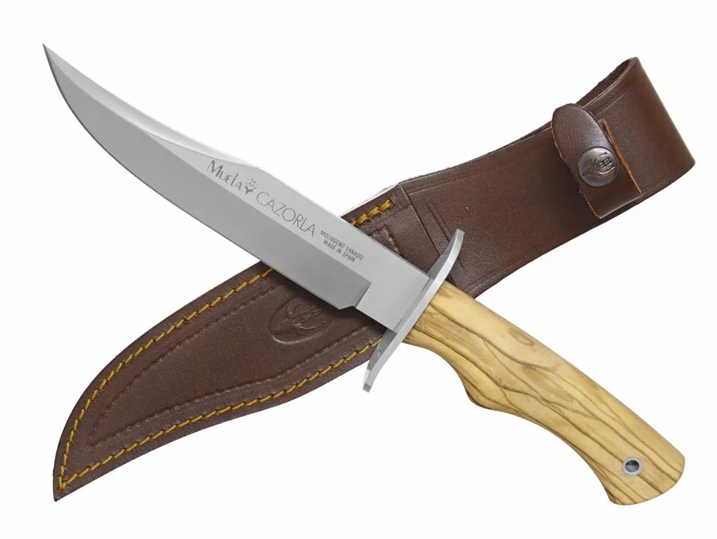 LO TRINCO YO Muela Cuchillo Cazorla CAZ-16OL con hoja de acero inoxidable MoVa y empuñadura de Madera de olivo para Caza, Pesca, Supervivencia y Bushcraft