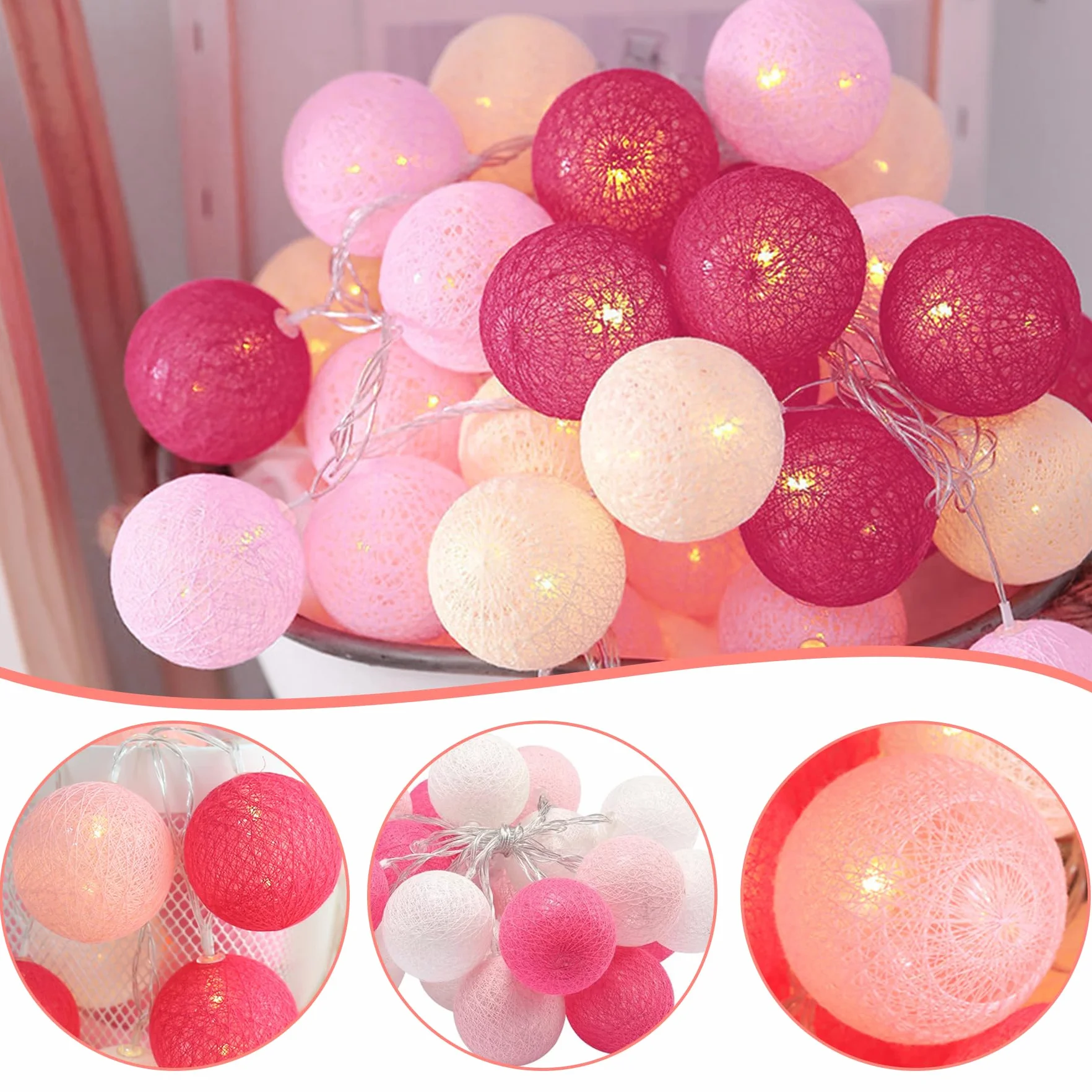 YeahBoom Guirlande Lumineuse Coton Boules 300CM 20LED Alimenté par Pile