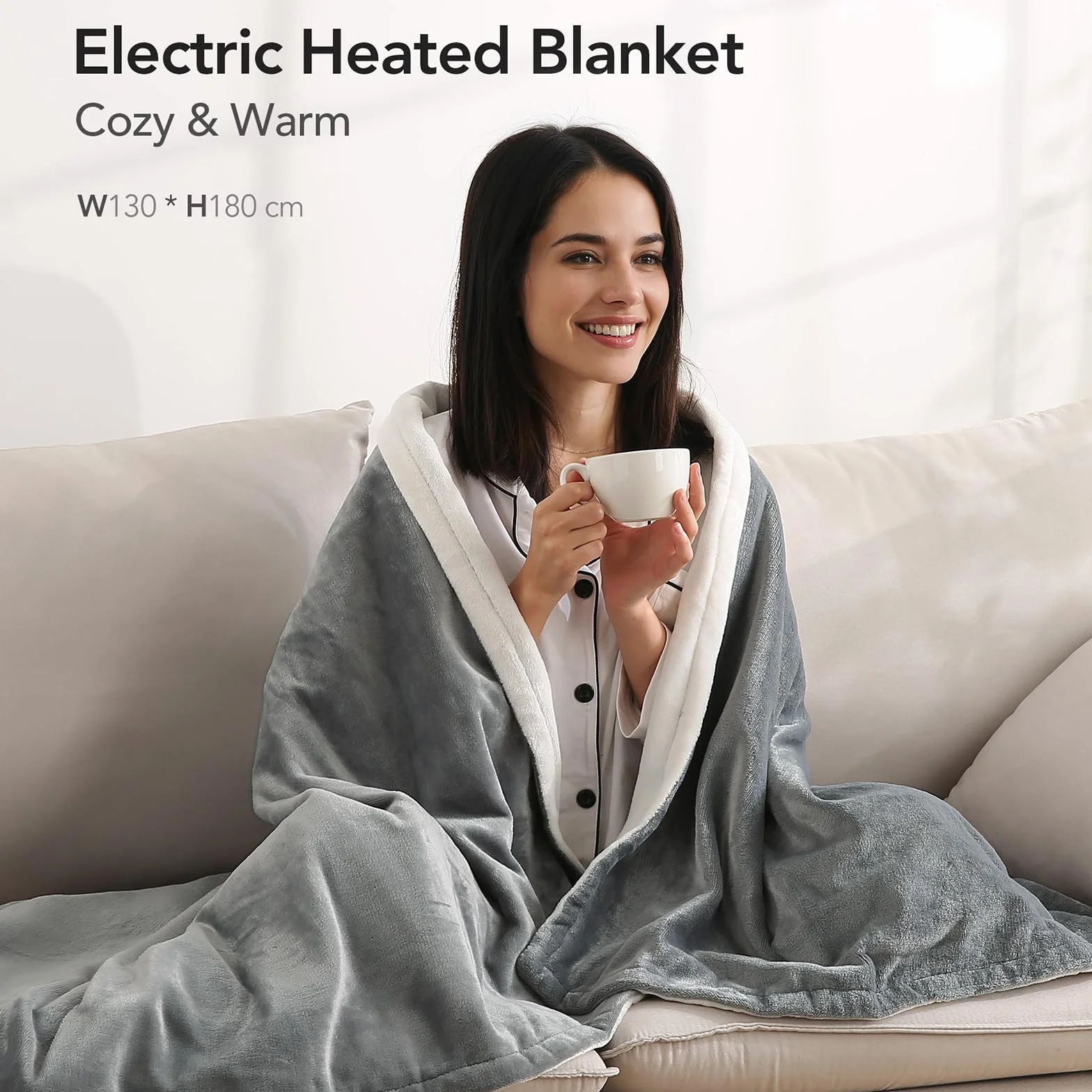 CURECURE Manta Calefactora Eléctrica para Cama con Apagado Automático Protección contra Sobrecalentamiento Temporizador Automático 10 Horas, 4 Niveles de Temperatura, Lavable, 180 x 130 cm