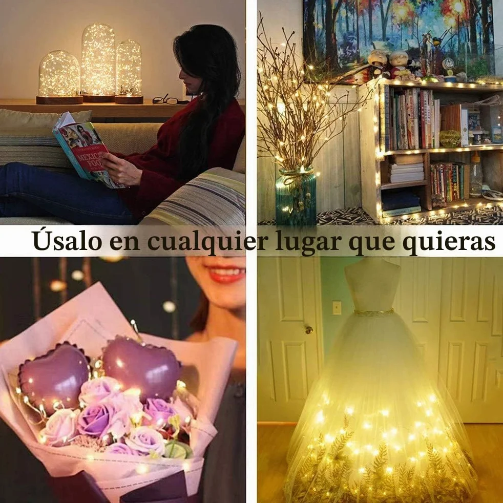 Guirnalda Luces LED 20 Piezas 1m 10 LED Impermeable Pilas Decoracion para Interior Jardin Boda Fiestas