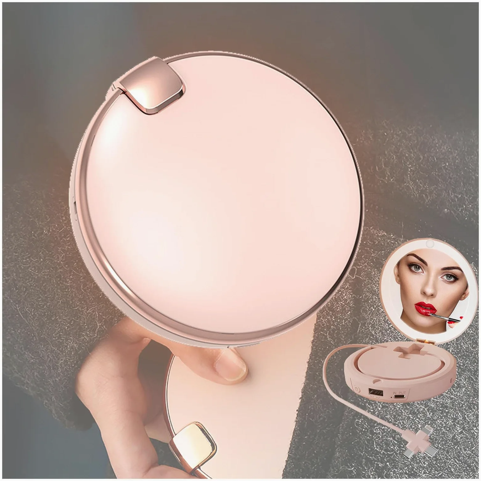 Calentadores de Manos eléctricos Recargables con Espejo cosmético, Banco de energía 3 en 1, Calentadores de Manos Recargables de 5000 mAh/USB Tipo C/2 Niveles de Temperatura para a