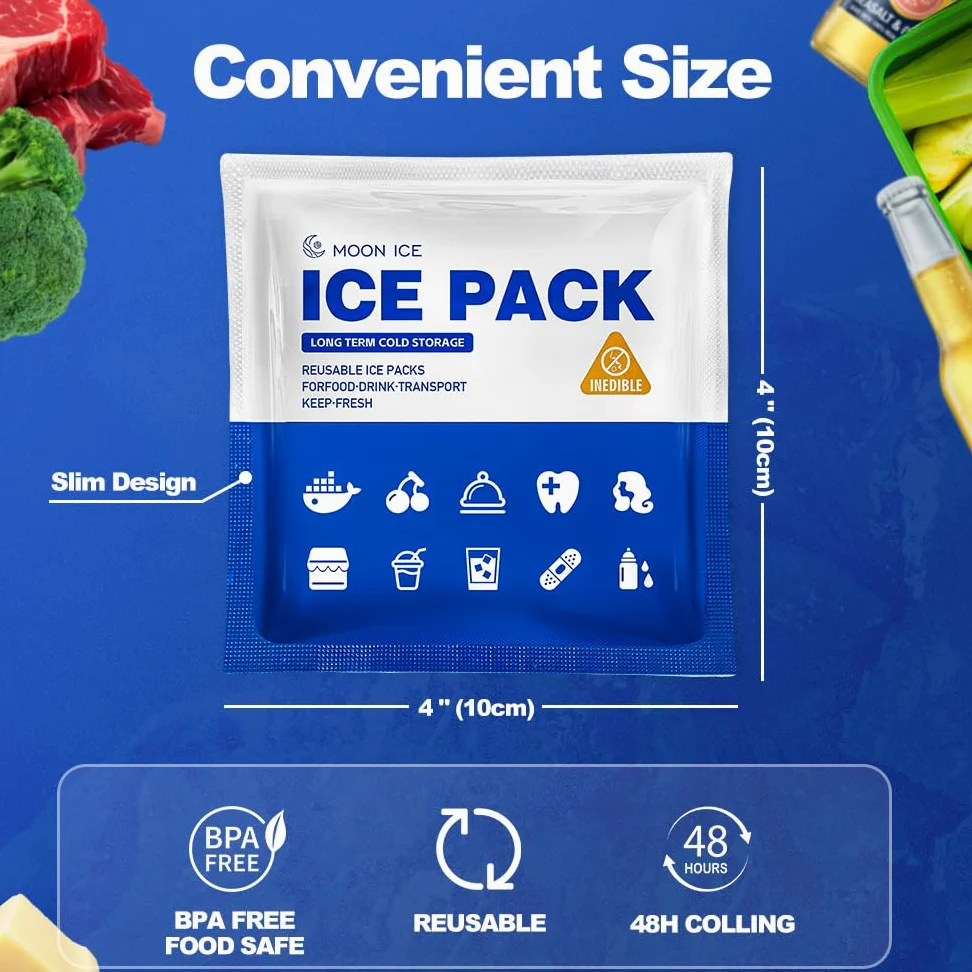 Blue Ice Packs para enfriadores, envío y fiambrera | Frío hasta 48 horas | Paquete de hielo reutilizable de tamaño delgado de larga duración | Paquetes de congelador de gel para camping, playa, pesca,