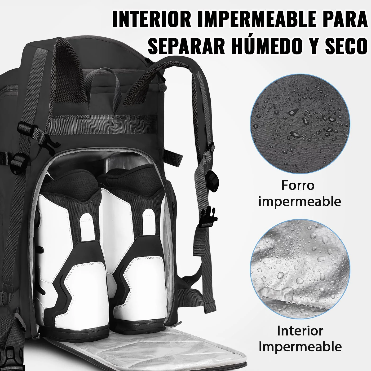 YOREPEK Mochila Bolsa Botas Esqui 65L Impermeable Casco Snowboard Negro