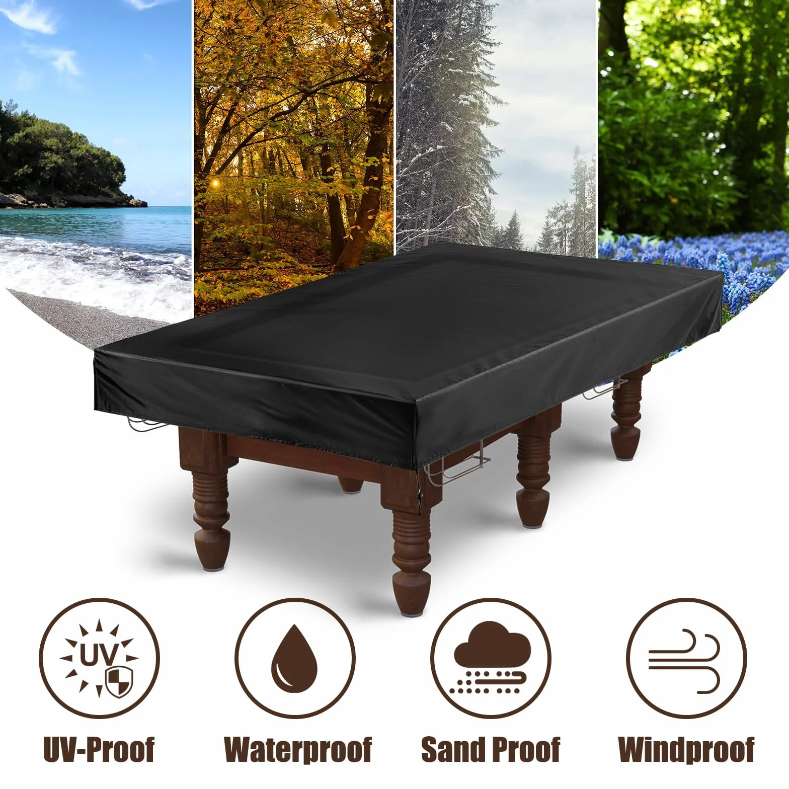 Fundas para Mesas De Billar, Funda para Mesa de Snooker Funda para Mesa de Billar de 8 Pies, en Tela Oxford 210D Negro