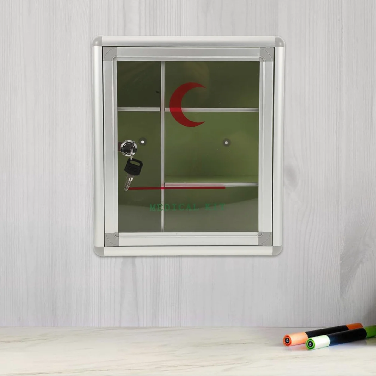 ULTECHNOVO Botiquín de Pared Pequeño con Cerradura para Medicamentos | Aleación de Aluminio y Tablero de Densidad, Almacenamiento Multifuncional, Uso Doméstico y Actividades al Aire Libre