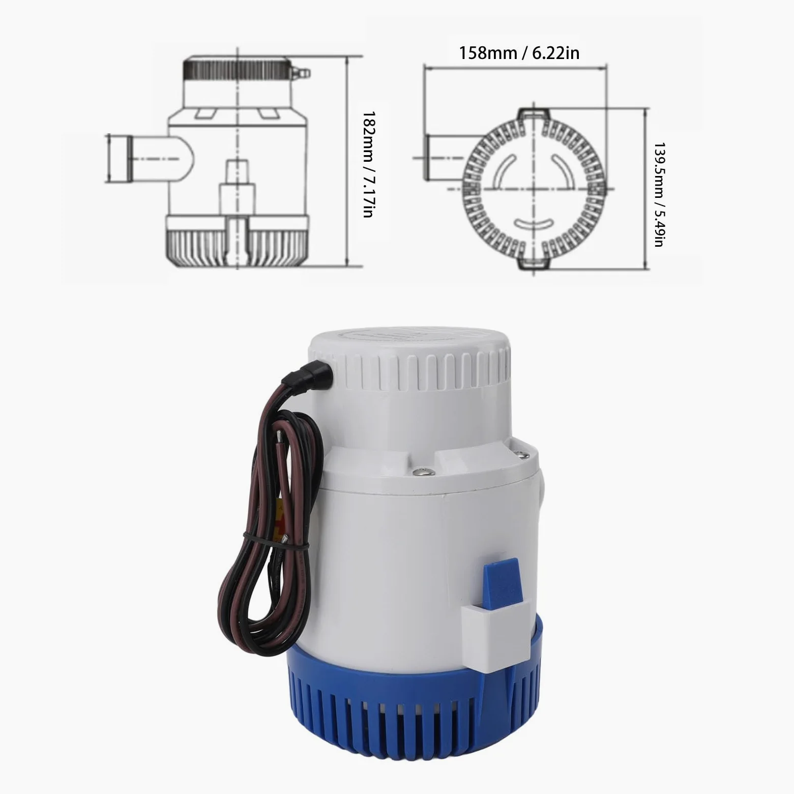 TOPINCN Bomba de Achique Sumergible Automática de 3000 GPH para Fontanería Marina, Bomba de Agua Sumergible Electrónica, Resistente Al Agua, Silenciosa, Accesorios para Estanques, (24V)