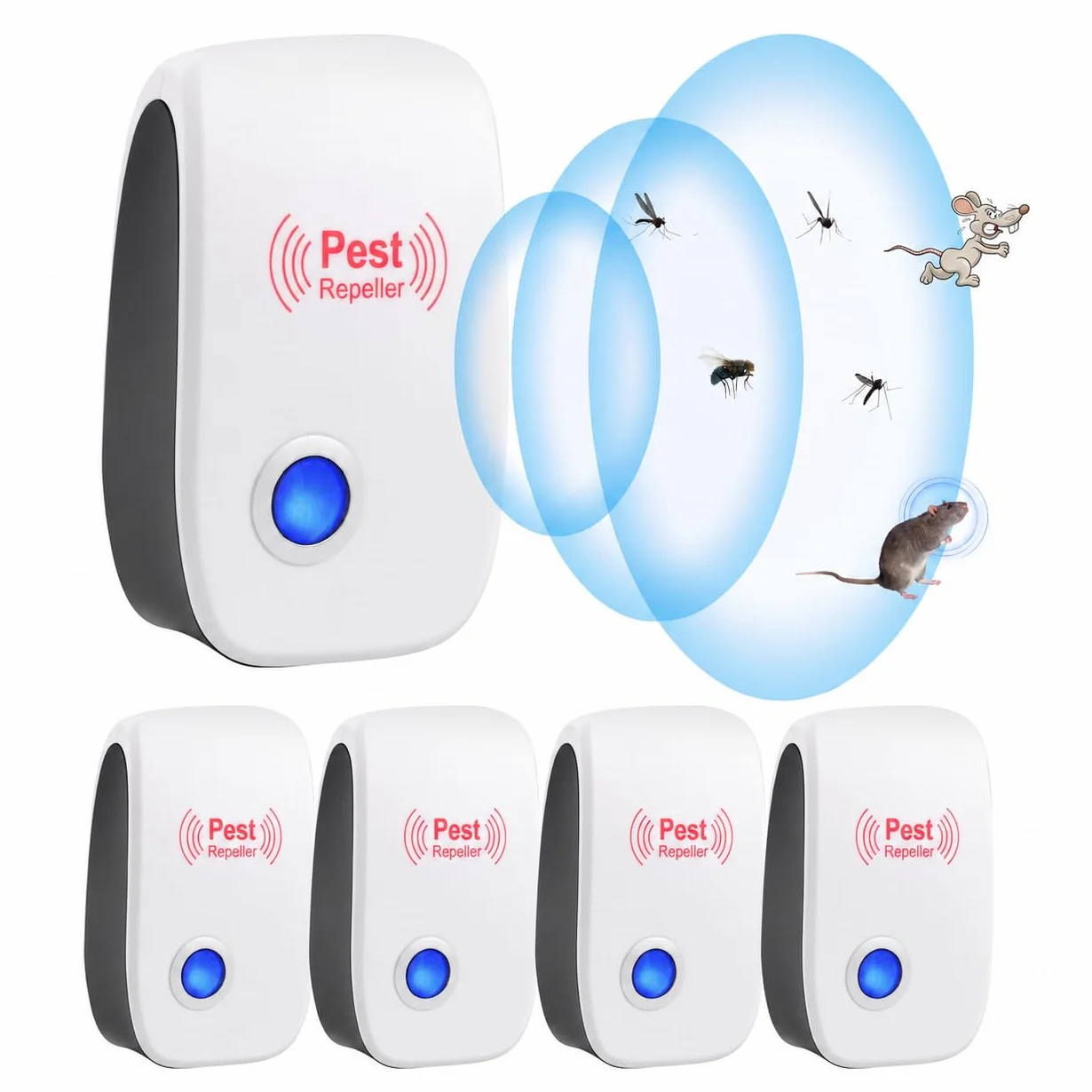 Repelente Ultrasónico de Plagas, Anti Mosquitos Eléctrico para Moscas, Cucarachas, Arañas, Ratones y Hormigas