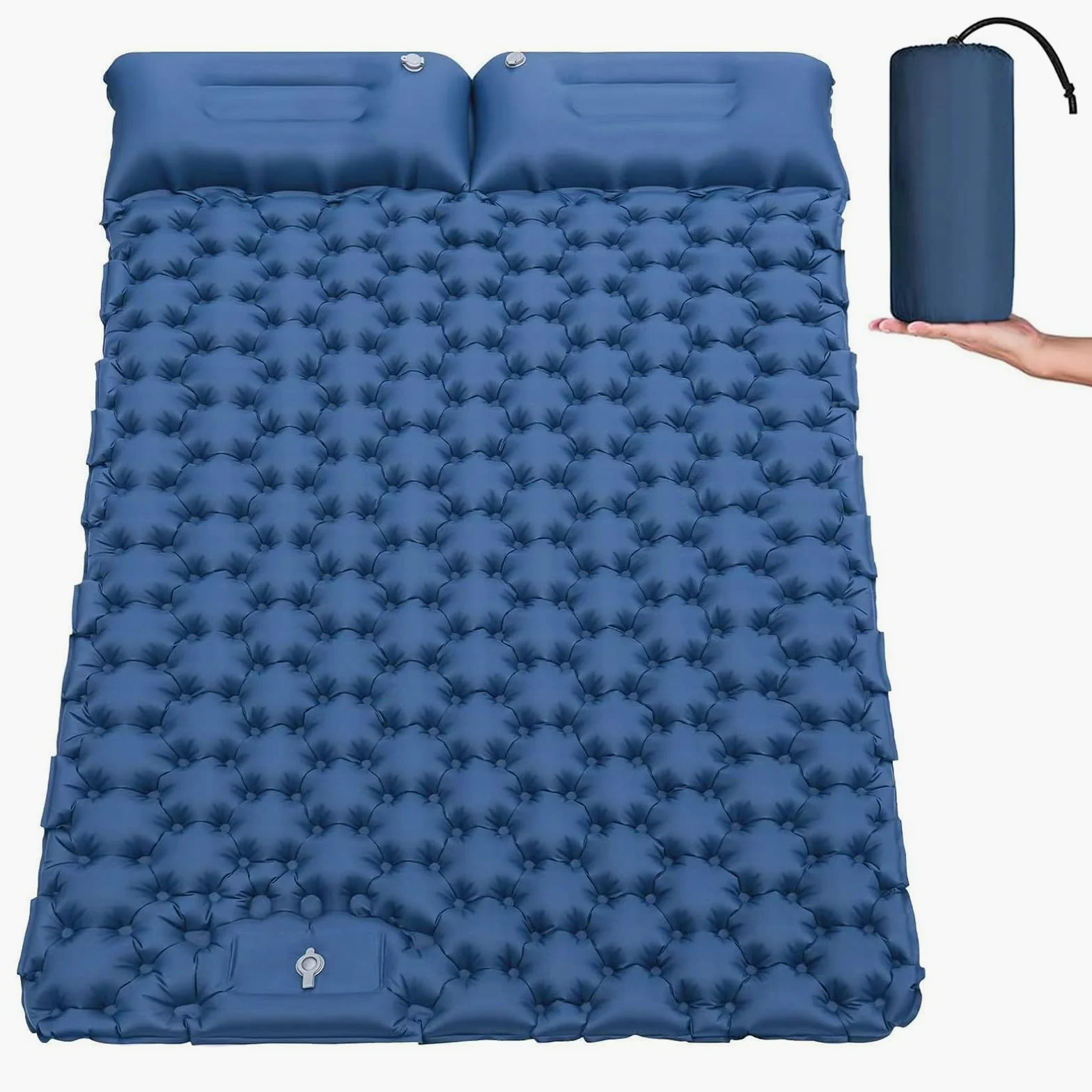 Esterilla Autoinflable Camping 2 Personas, Colchoneta Camping Hinchable con Almohada y Bomba de Pie para Tienda, Viajes, Exteriores, Senderismo, Playa