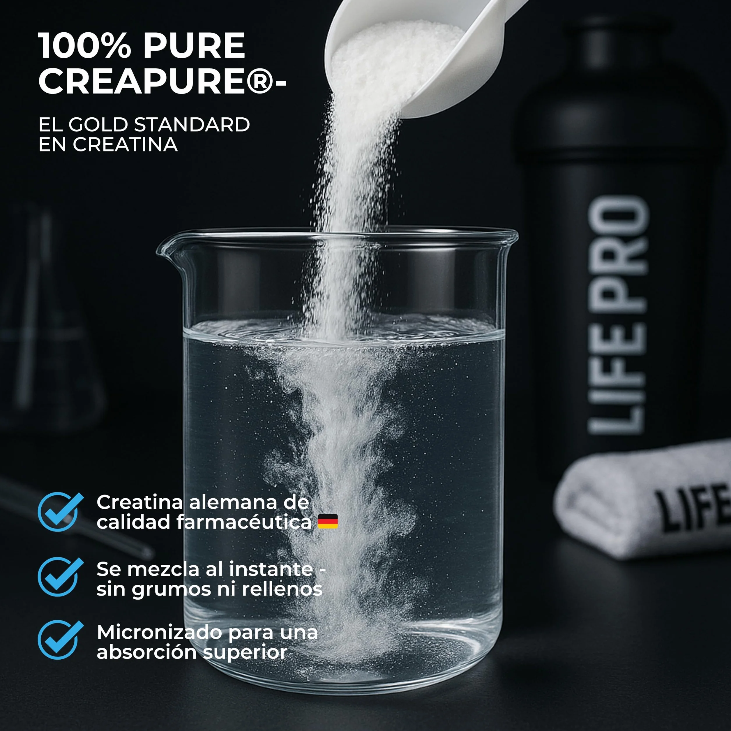 Creatina Monohidratada Creapure Life Pro Micronizada Pura 650g Sin Gluten Fuerza Energía Recuperación Muscular Calidad Alemana