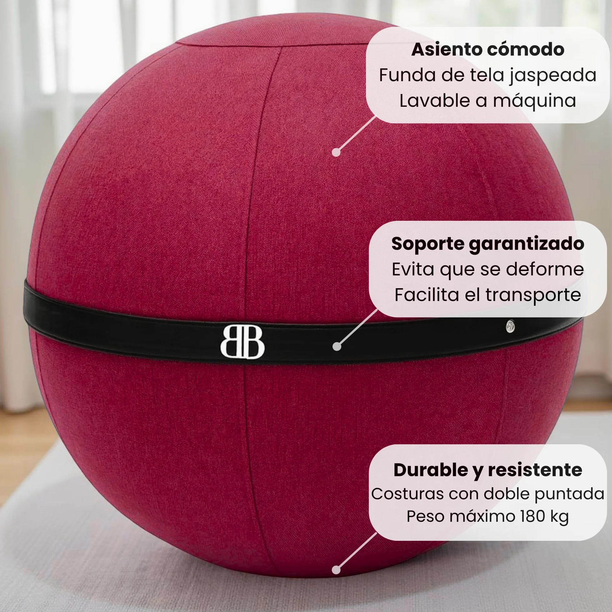 Pelota Oficina para Sentarse - Pelota Silla Trabajo y Yoga - Balón ergonómico antidolor de Espalda - Asiento dinámico y Postura Mejorada - Capacidad de 180 kg - Antideslizante
