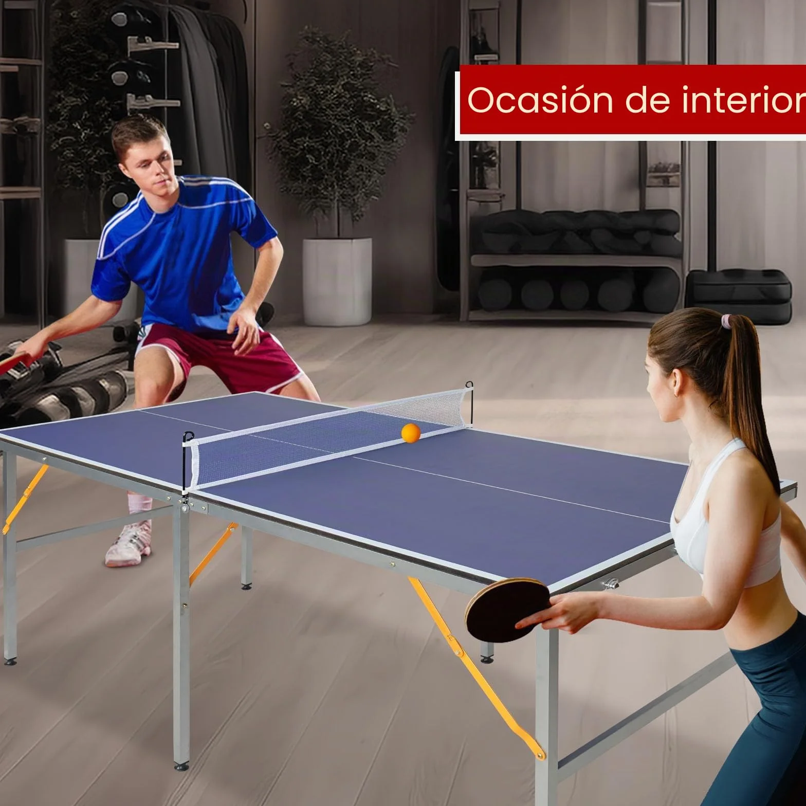 Mesa de Tenis de Mesa de Tamaño Mediano 1.8x0.9m - Mesa de Ping Pong Plegable y Portátil para Interior/Exterior con Red, 2 Palas de Tenis de Mesa y 3 Pelotas