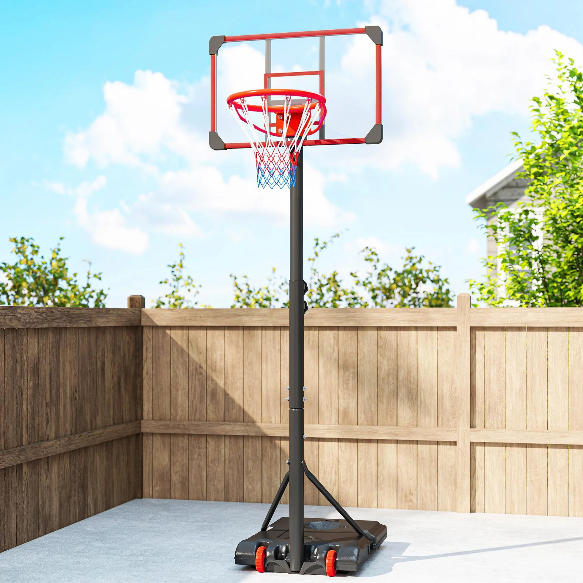 SPORTNOW Canasta de Baloncesto Exterior, Altura Ajustable 178-208 cm, Portátil con Tablero Irrompible