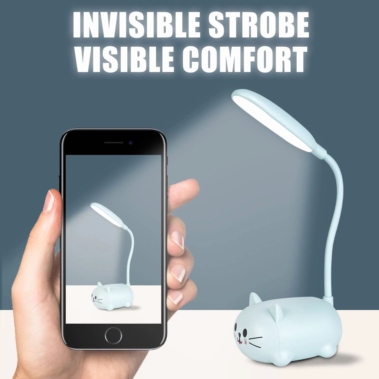 Molbory Lámpara de Escritorio para Niños, Lámpara de Lectura LED Recargable por USB con Protección para los Ojos, Soporte para Teléfono