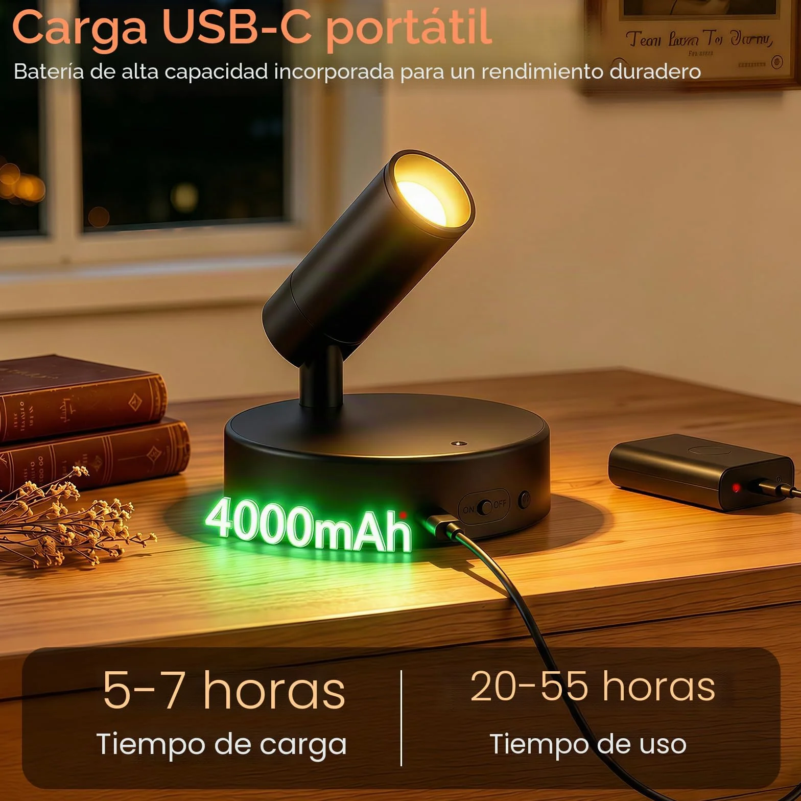 Ketom Aplique Pared LED Recargable Regulable, 3 Temperaturas de Color, Control Remoto, Giratorio, Negro