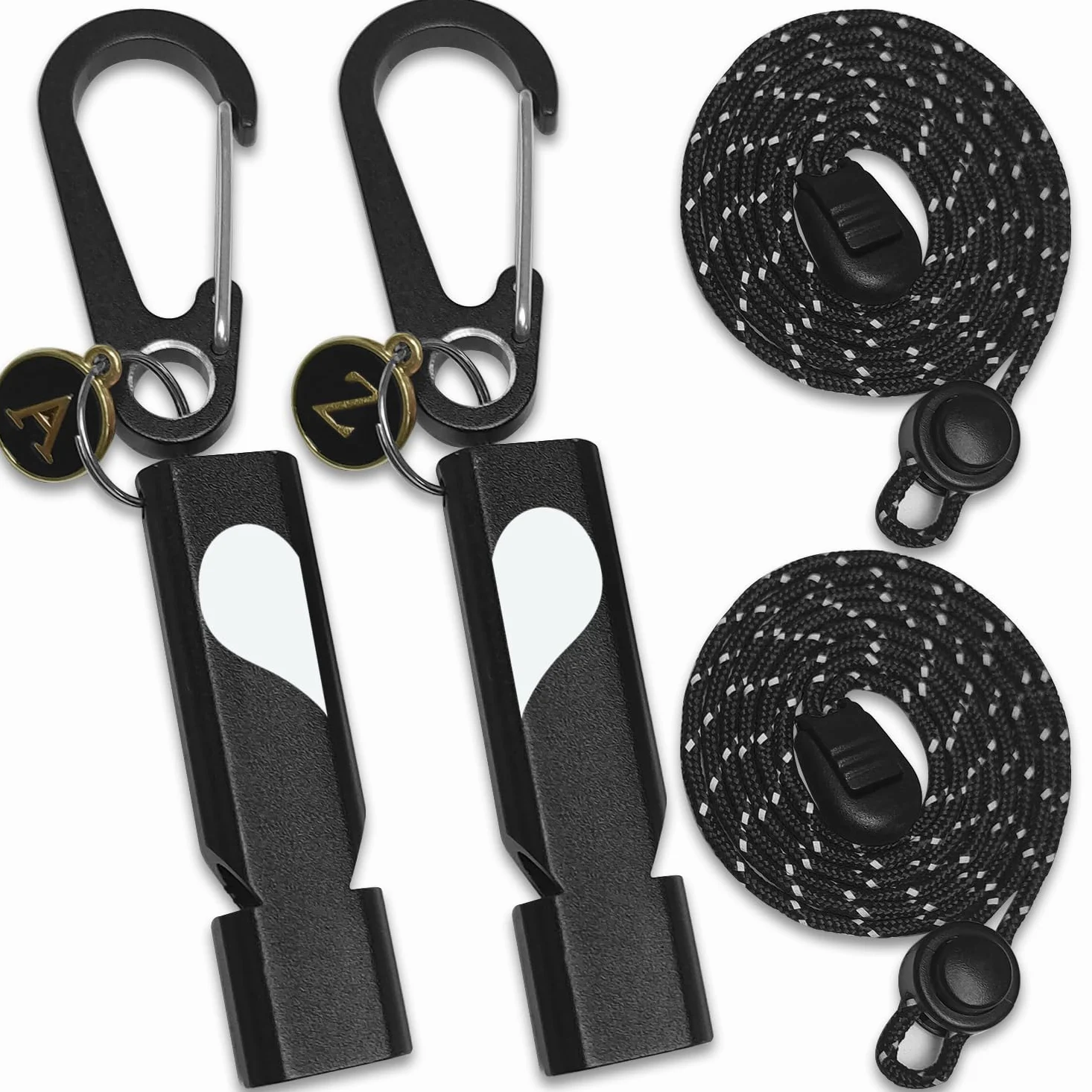 Amzonly Silbatos de emergencia, silbato de seguridad de 120 dB con clip de mosquetón para llavero, supervivencia fuerte para camping, senderismo, barco, 2 unidades, color negro