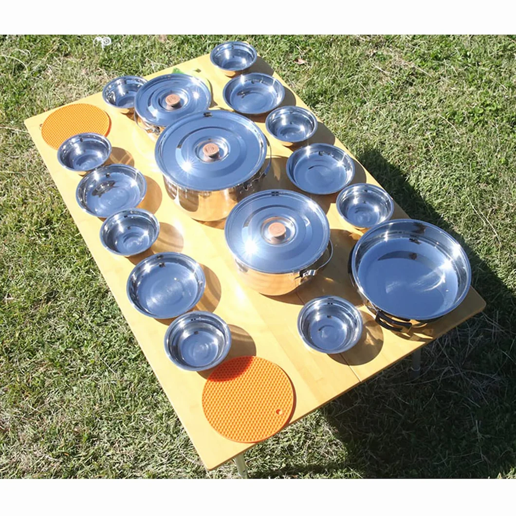 CAMPINGMOON - Juego de utensilios de cocina de acero inoxidable para acampar al aire libre, ollas y sartenes con bolsa de transporte de almacenamiento