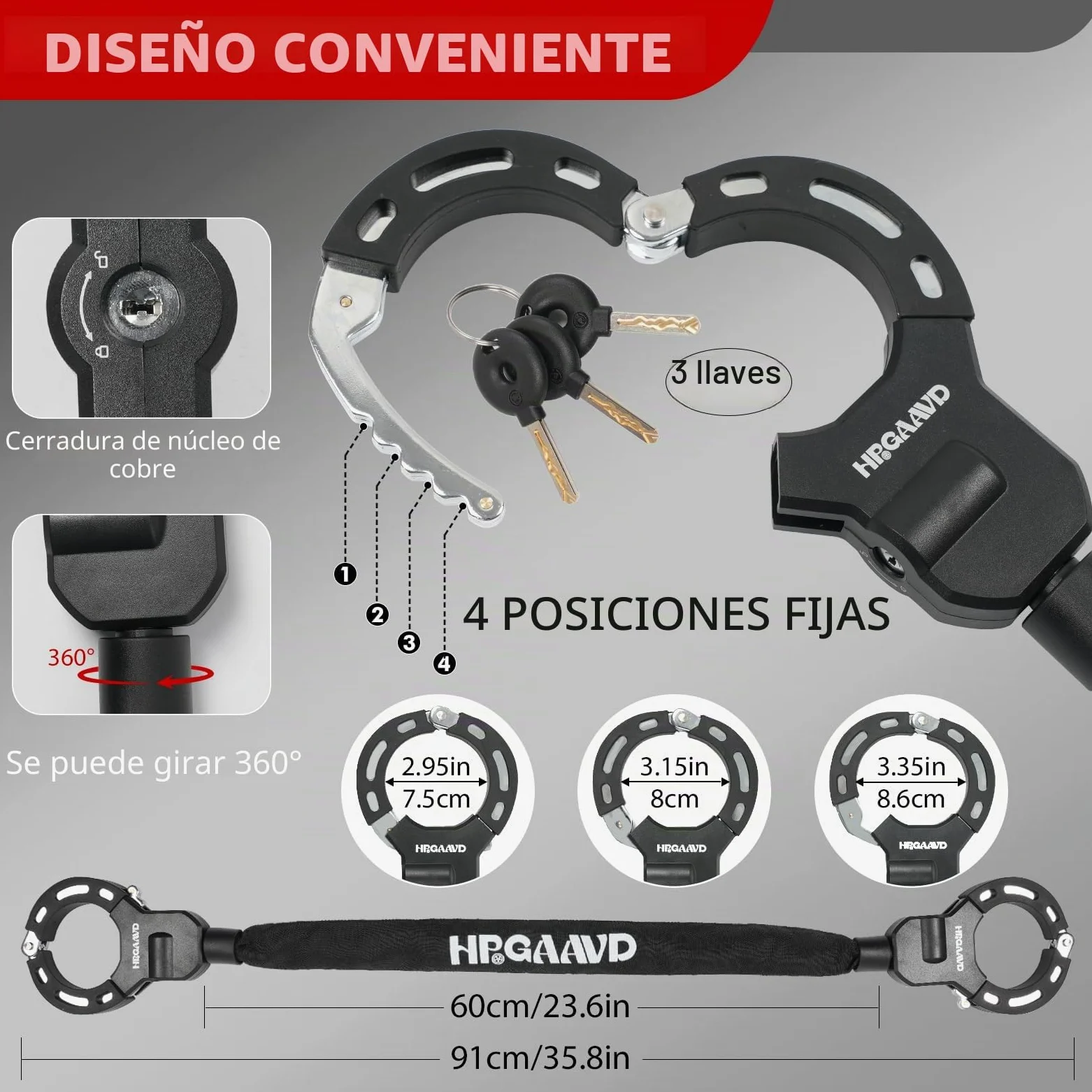 Candado de Esposas Patinete Electrico, Antirrobo Para Bici，Candado de alta Seguridad，Antirrobo con Cadena de 8 mm de Grosor für Scooters/Patinete Eléctricas/Bicicletas/E-Bike/Moto