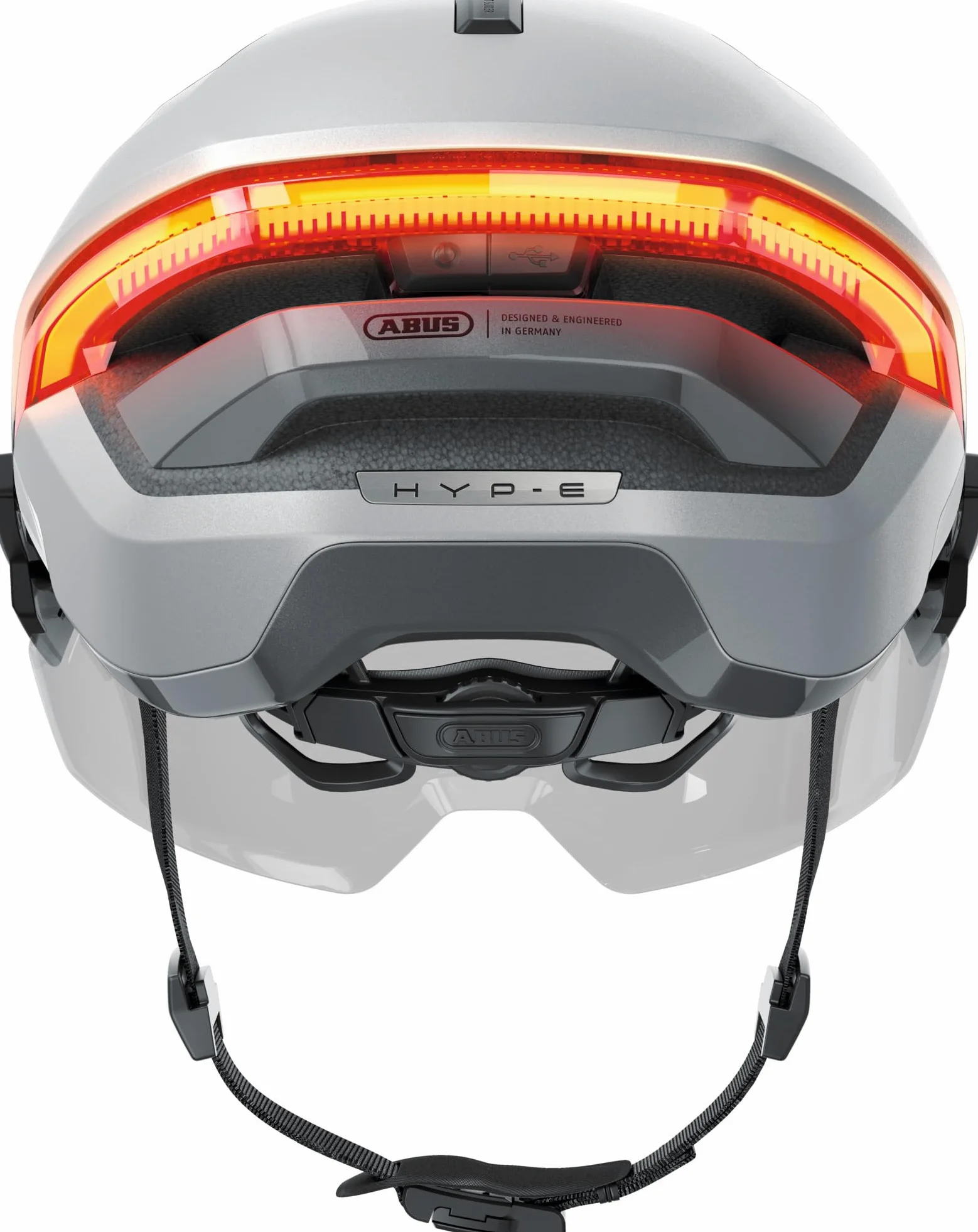 ABUS HYP-E B.Lace Bike Helmet - with Front, Rear and Indicator Light as Well as Wireless Brake Light Activation - with Visor and Earmuffs - for Bike, e-Bike and S-Pedelec - Size S, Grey