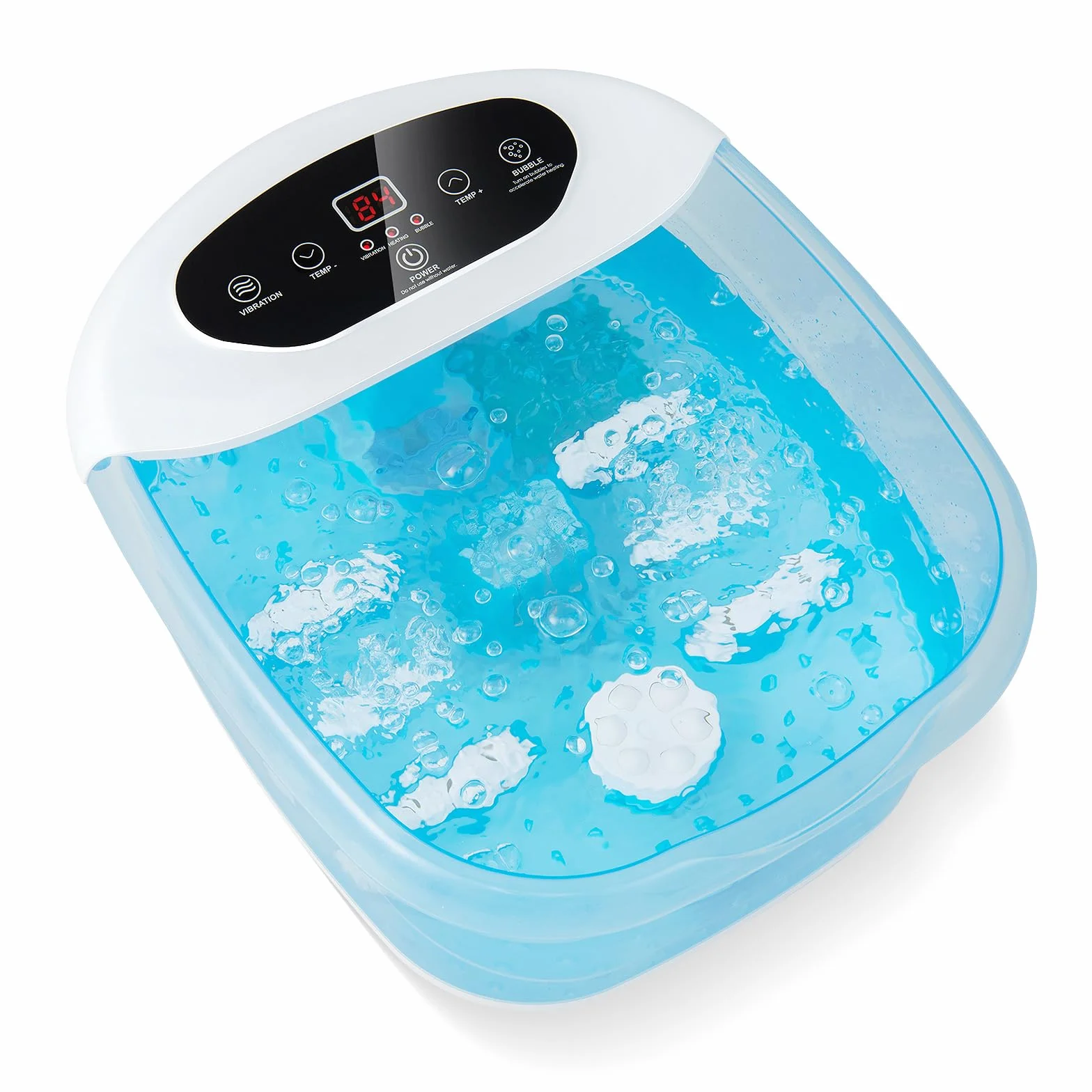 HOMASIS Pediluvio eléctrico con masaje de agua, burbujas de aire caliente, control de vibración y temperatura, temporizador 1 hora (Azul)