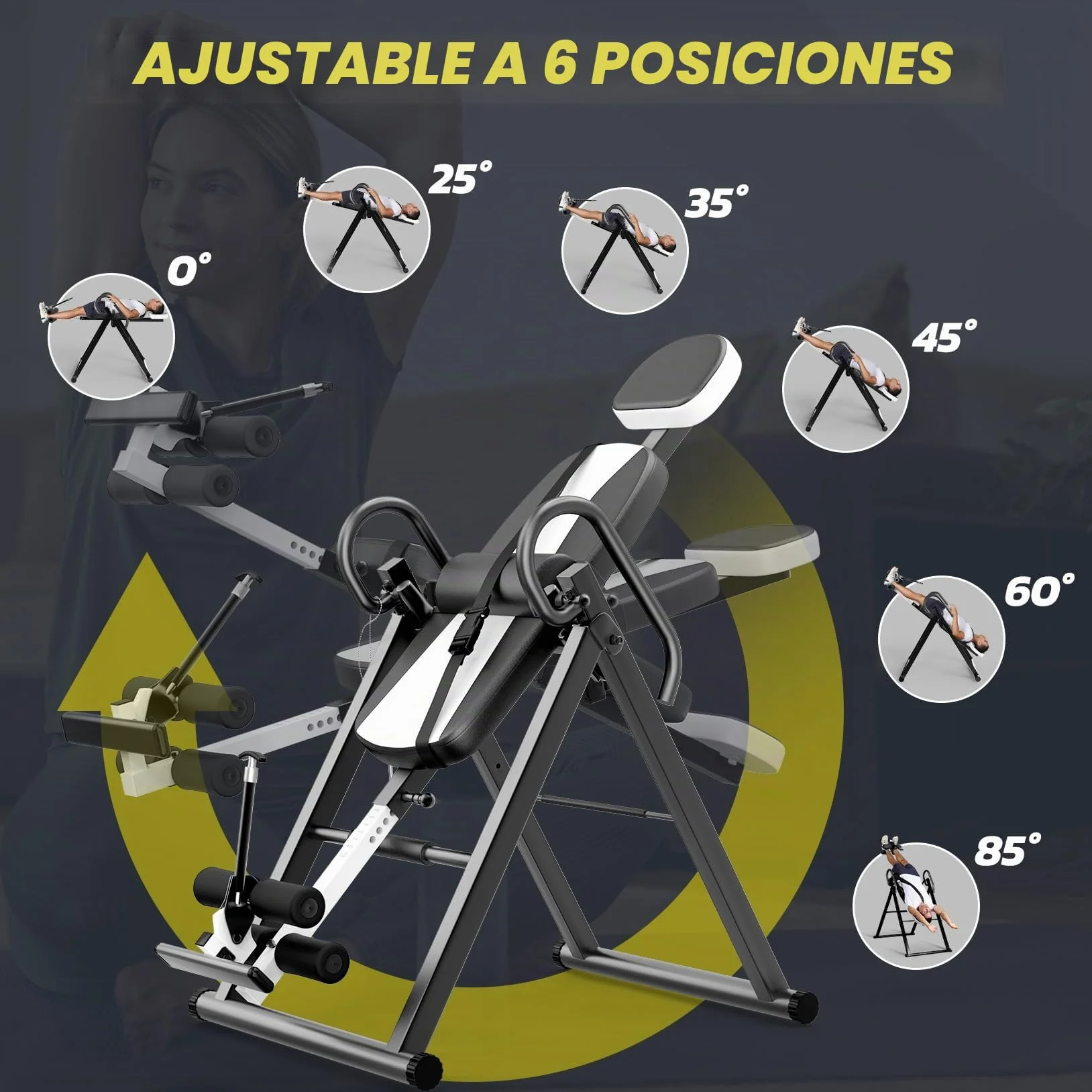 Dripex Gravity - Mesa de inversión resistente con reposacabezas y cinturón protector ajustable para terapia de alivio del dolor (blanco)