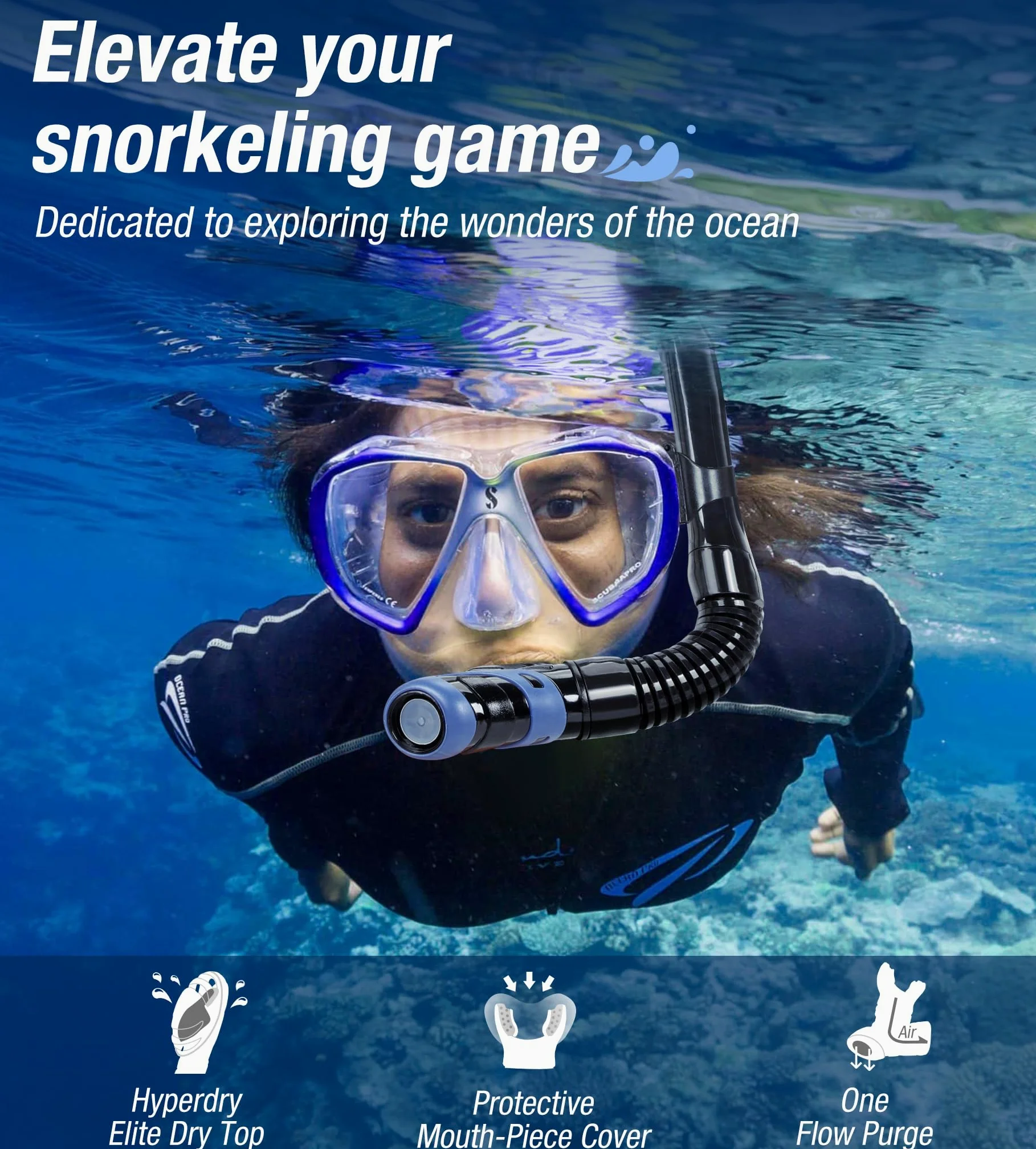 Aegend Snorkel seco de buceo para adultos y jóvenes, equipo de esnórquel con válvula seca superior, perfecto para esnórquel, buceo libre, natación y buceo