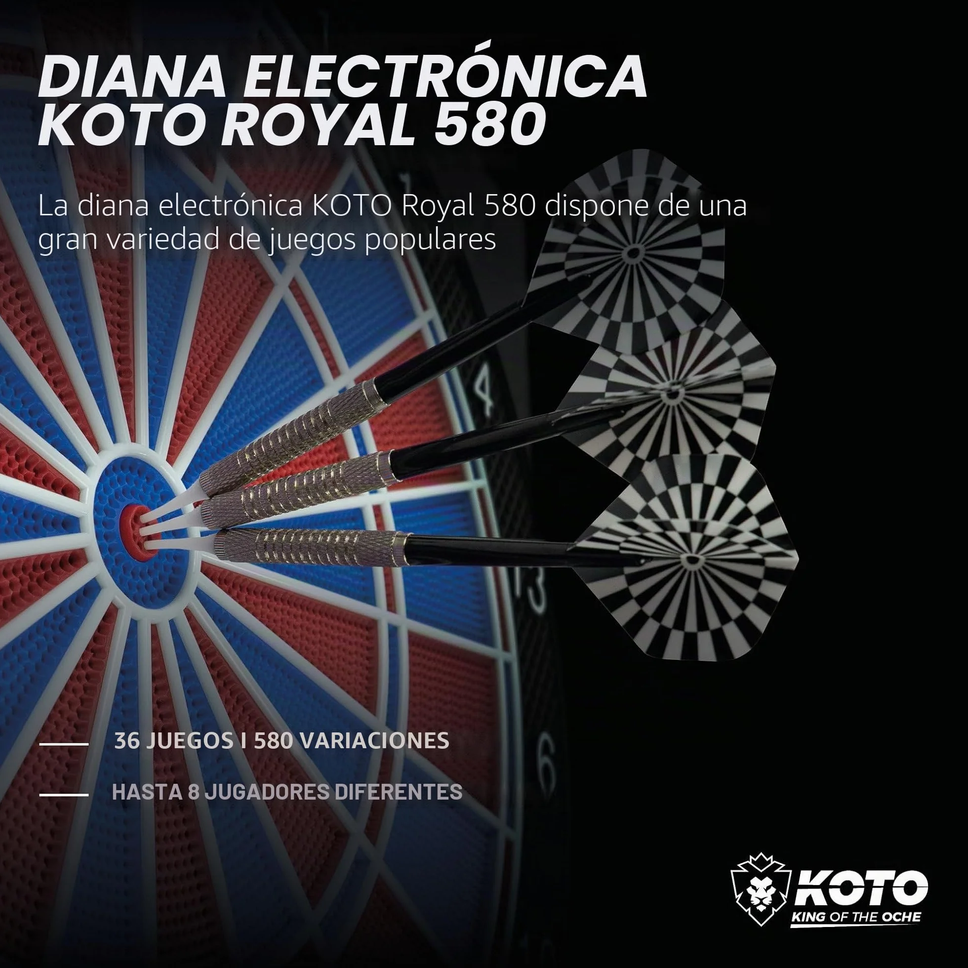 KOTO – Diana Electrónica Royal 580, 6 Dardos Soft, 36 Juegos, Más de 580 Variantes, para 1-8 Jugadores