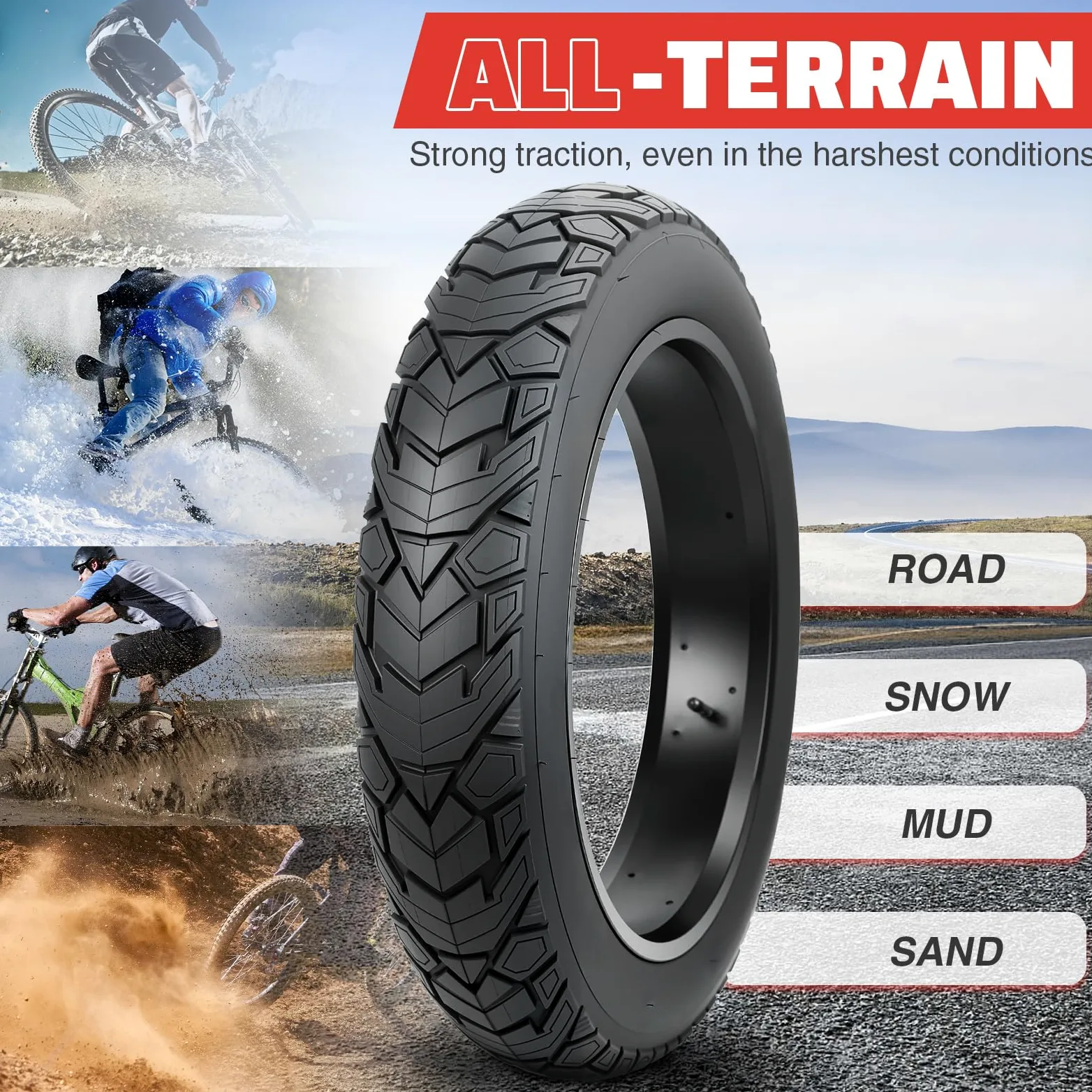 ZUKKA Fat Bike Tire 20/26 x 4,0 pulgadas Mountain Bike Tire Fat Tire 20/26 pulgadas Heavy Duty Deep Grooves Foldable Replacement All Terrain
