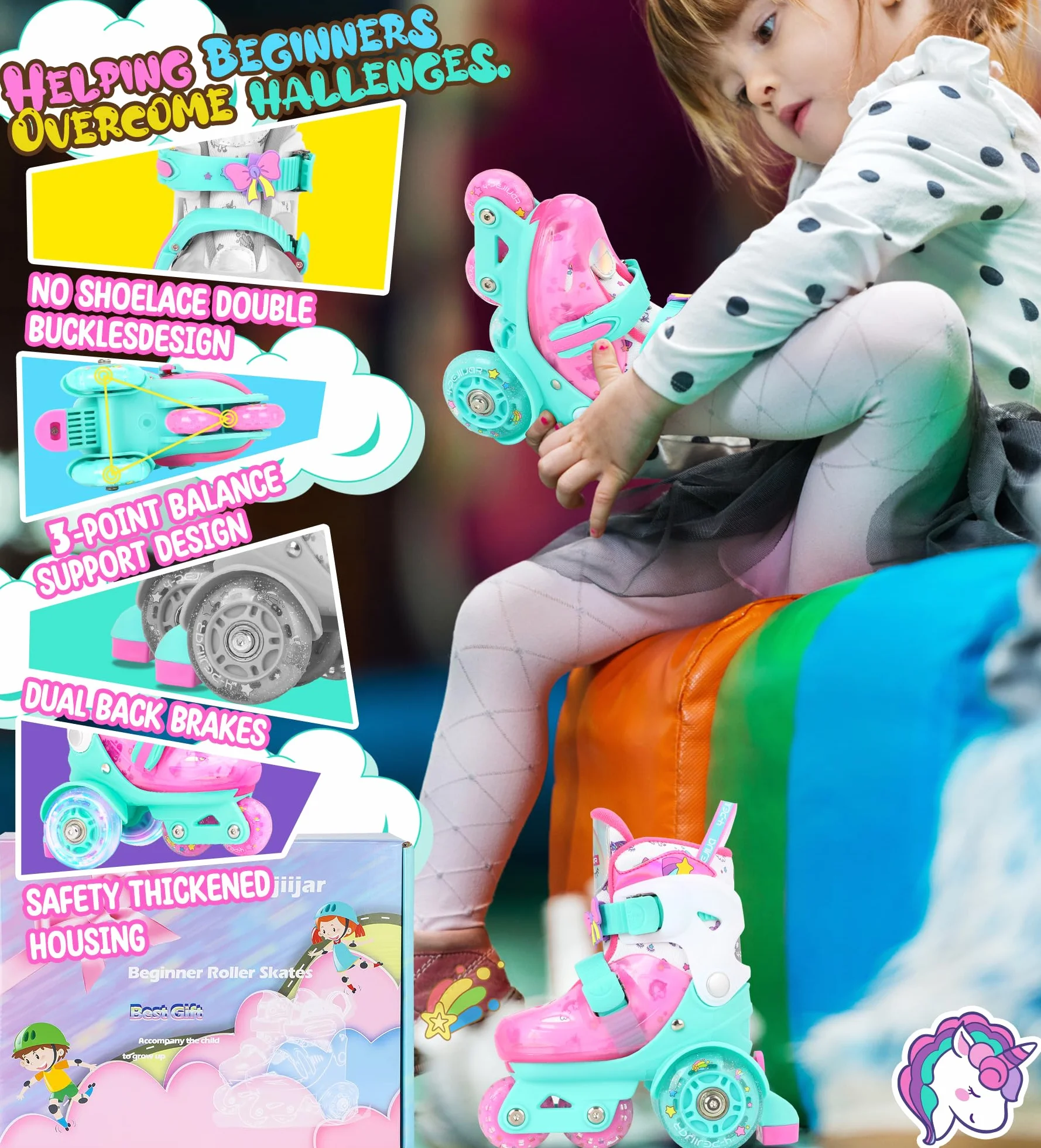 Patines Ajustables 3 Ruedas con Ruedas Luminosas Unicornio Dinosaurio Sirenita para Niñas Principiantes