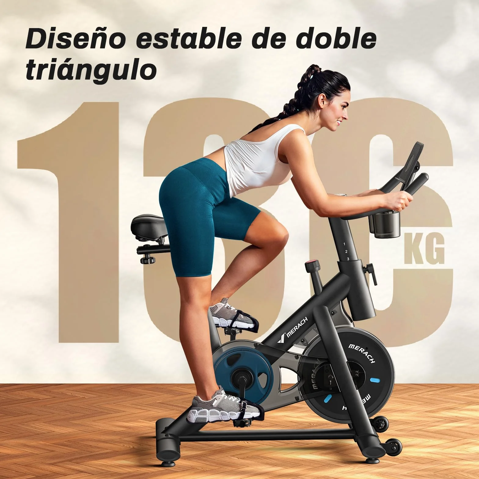 MERACH Bicicleta Estática en Casa con Resistencia Ajustable, Bicicleta Estatica Silenciosa con Monitor LED, Cómodo Cojín de Asiento, App Propia, Capacidad de 136 kg, Entrenamiento Aeróbico