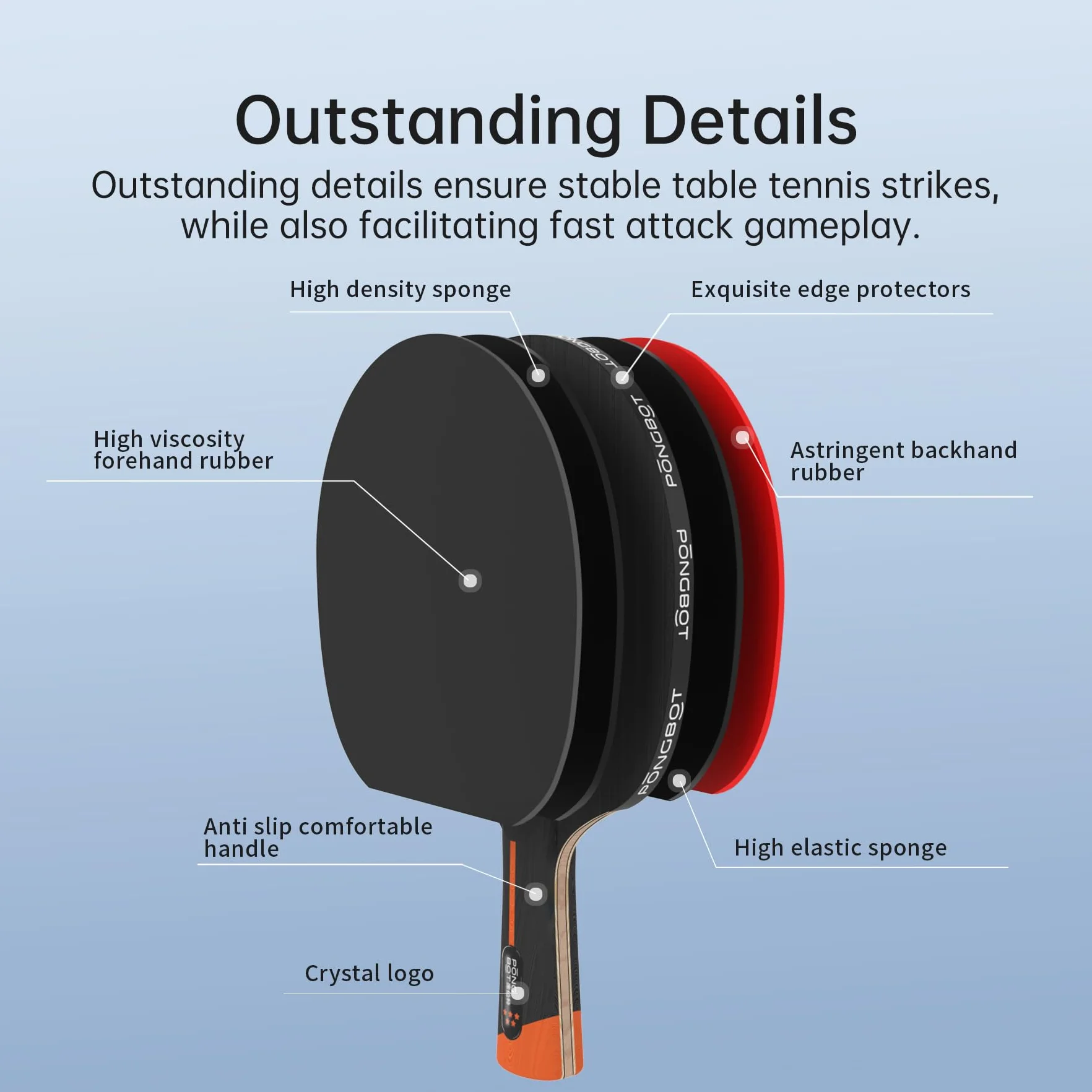 PONGBOT Five-Star Pala de ping pong profesional fibra de carbono 7 capas con funda rígida
